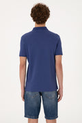 Men's Slim Fit Draped Polo Neck Light Navy T-Shirt
