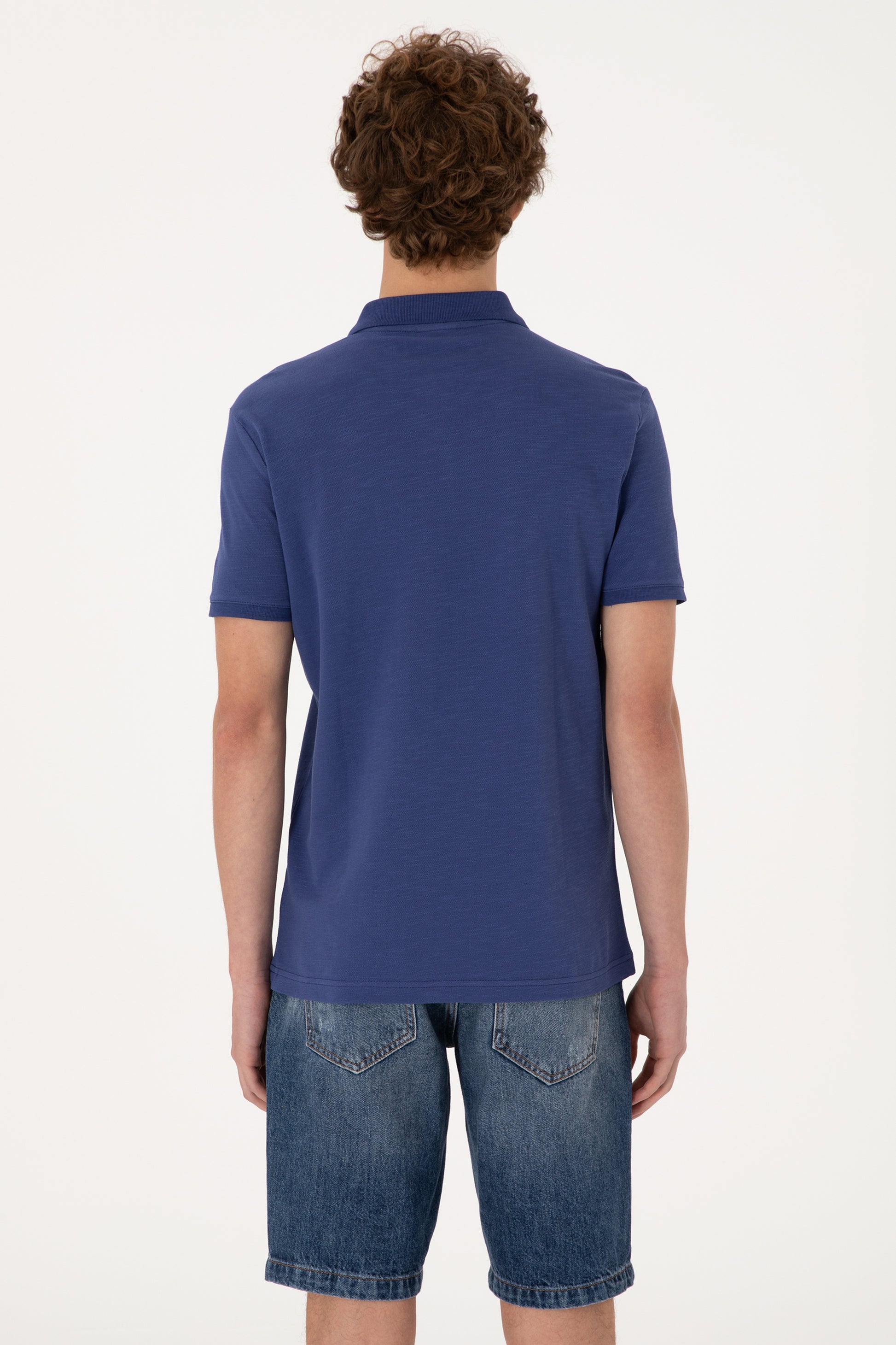 Men's Slim Fit Draped Polo Neck Light Navy T-Shirt