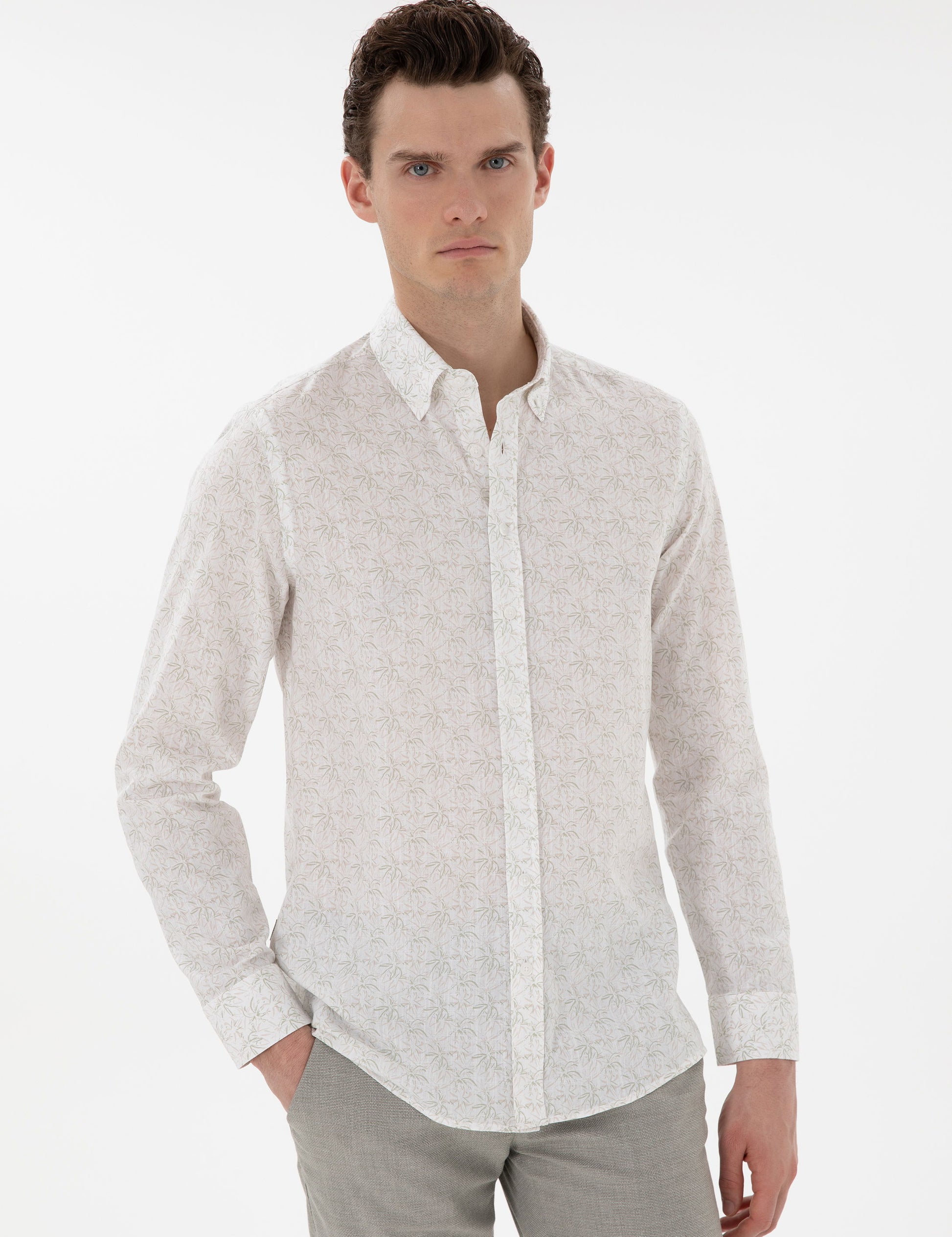 Khaki Slim Fit Long Sleeve Shirt