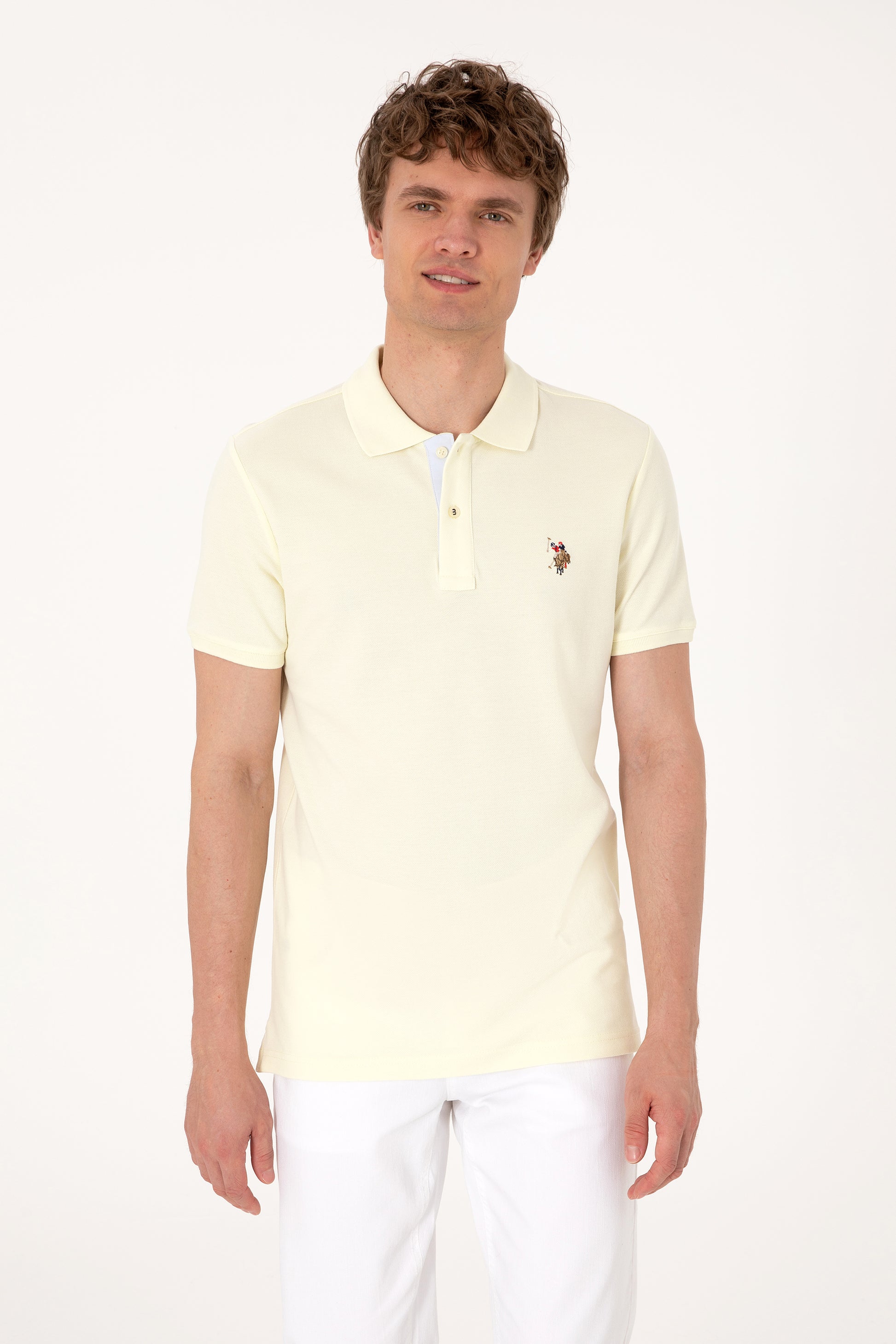Men's Slim Fit Polo Neck Lemon Basic T-Shirt