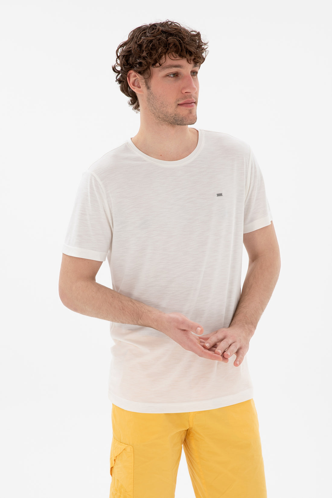 Men's Regular Fit Crew Neck Modal Ecru Basic T-Shirt