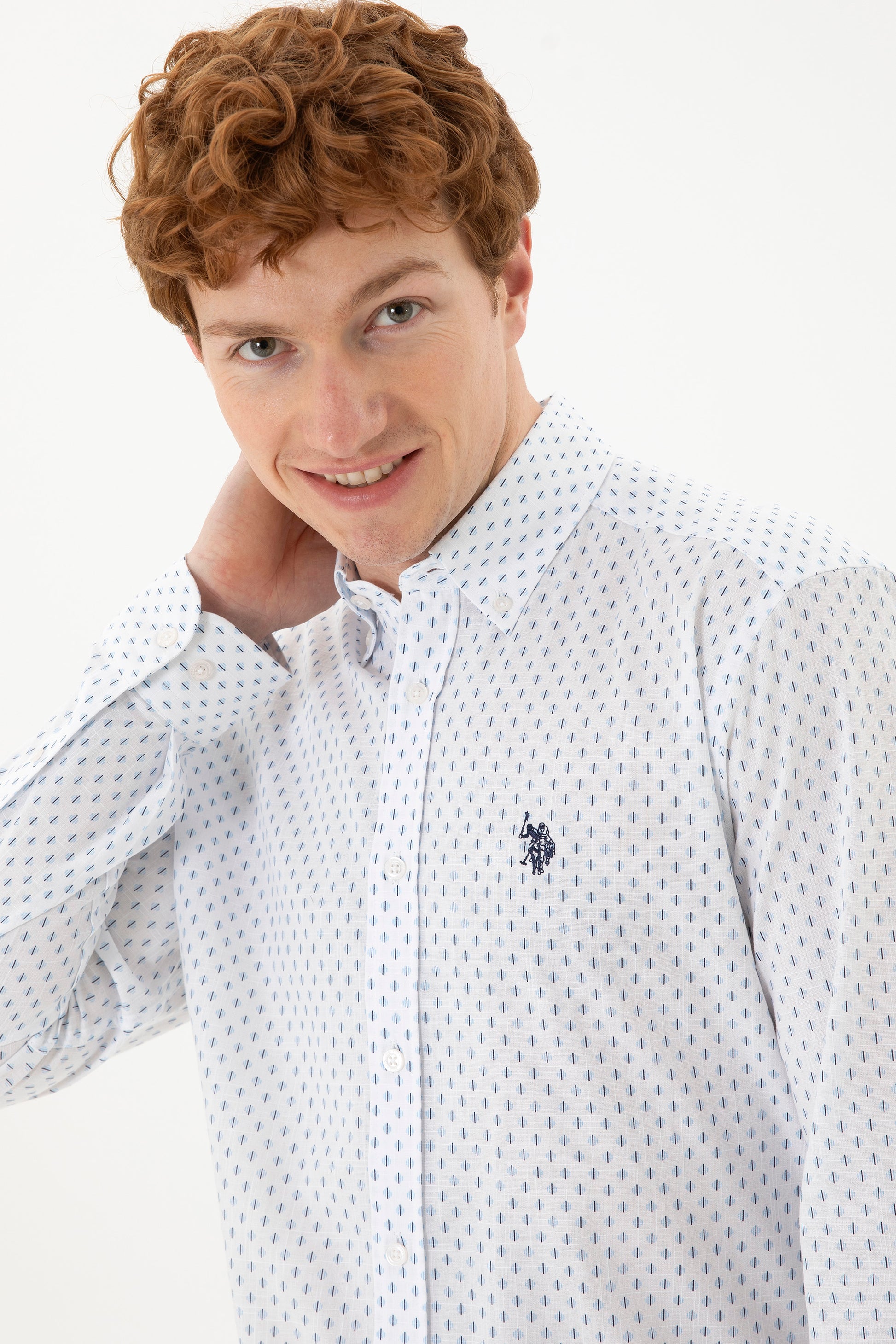 Men's Blue Printed White Shirt