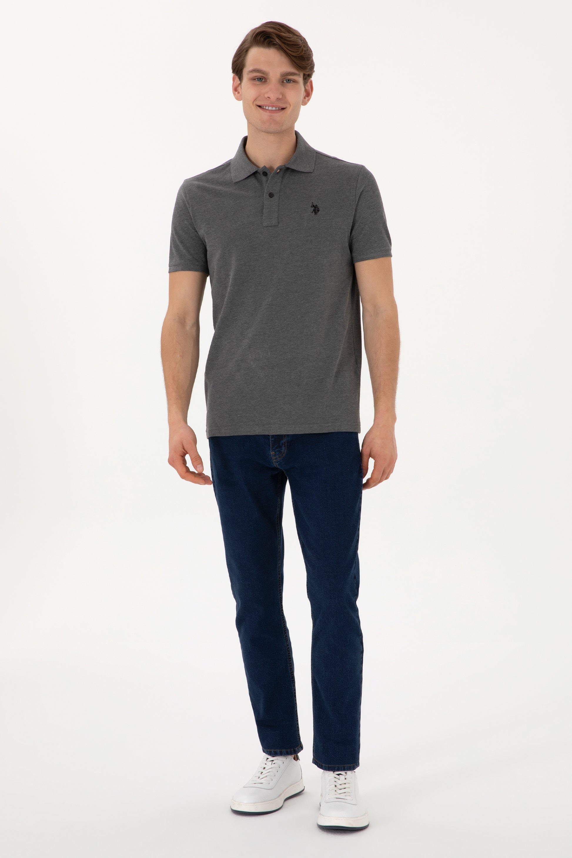 Men's Slim Fit Polo Neck Anthracite Melange Basic T-Shirt