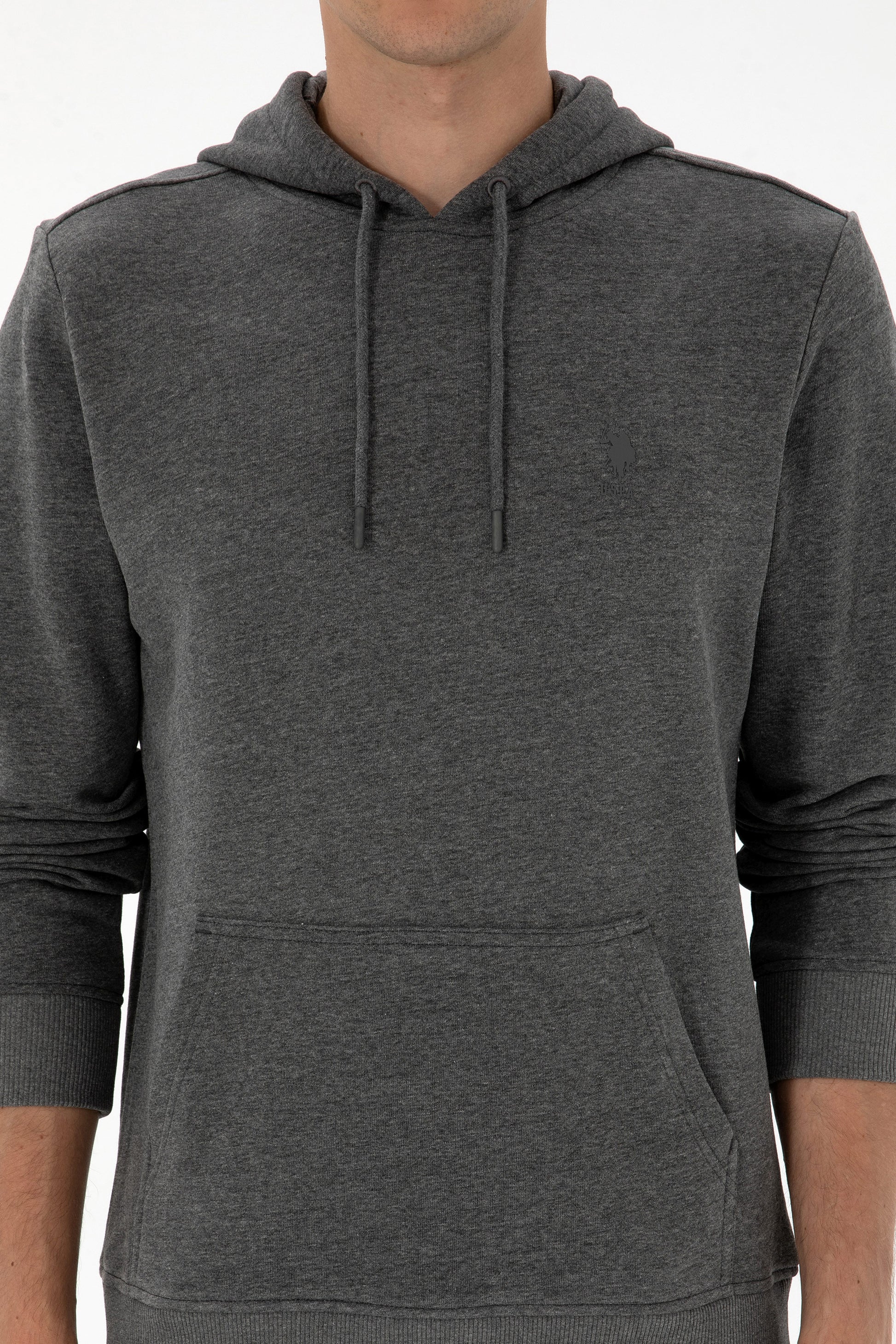 Erkek Regular Fit Kapişonlu Antrasit Melanj Basic Sweatshirt