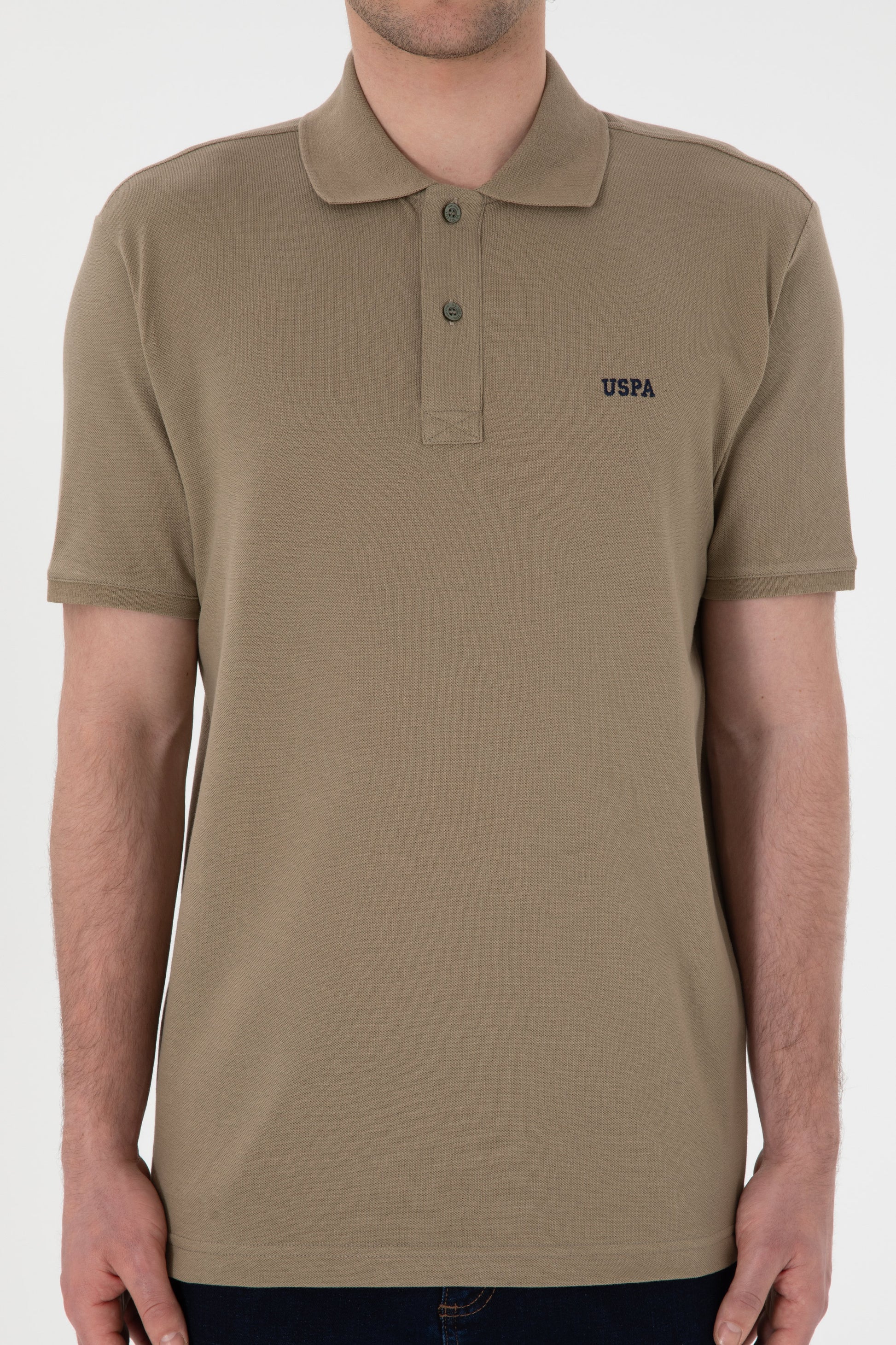 Men's Regular Fit Polo Neck Khaki Basic T-Shirt