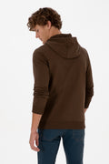 Erkek Regular Fit Kapüşonlu Kahverengi Basic Sweatshirt