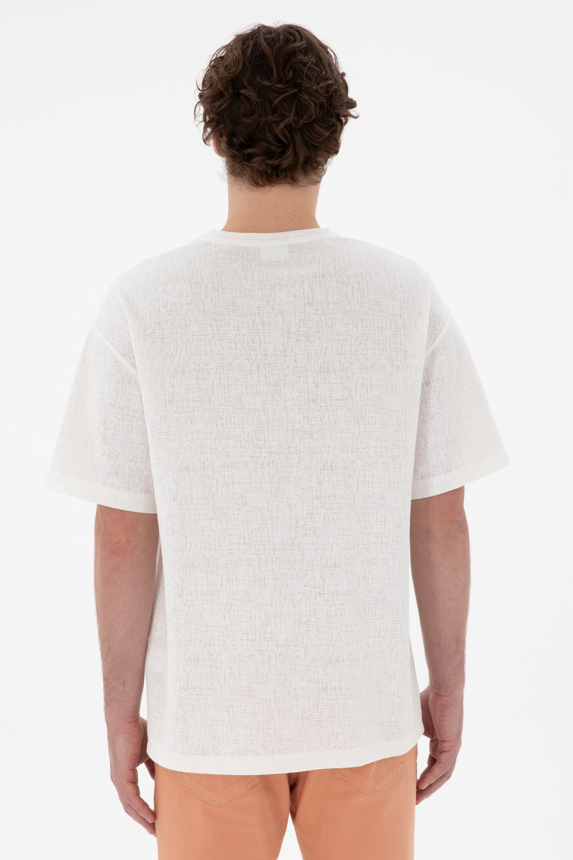 Men's Comfort Fit Crew Neck Ecru Jacquard Interlock T-Shirt