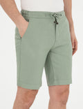 Green Slim Fit Linen Waist Elastic Woven Shorts