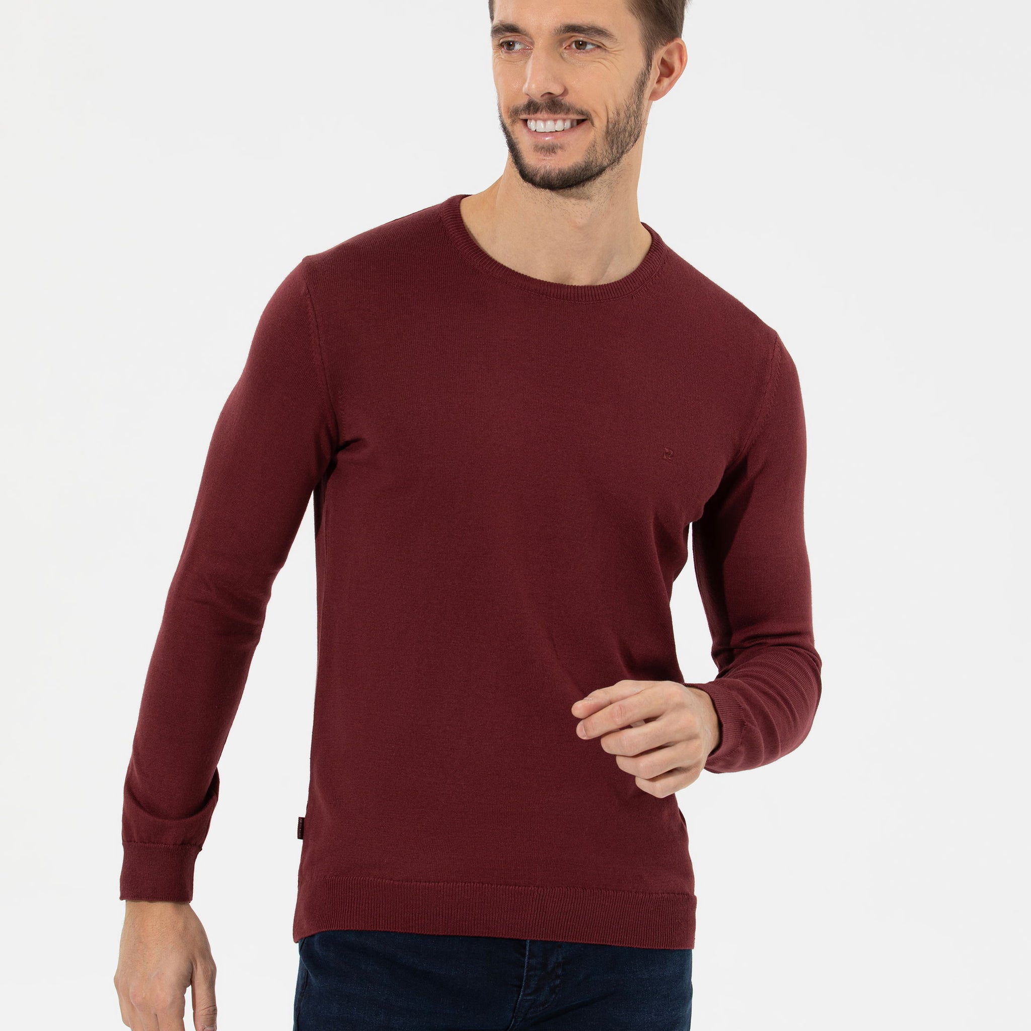 Burgundy Slim Fit Crew Neck Basic Knitwear Sweater