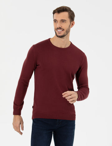 Burgundy Slim Fit Crew Neck Basic Knitwear Sweater