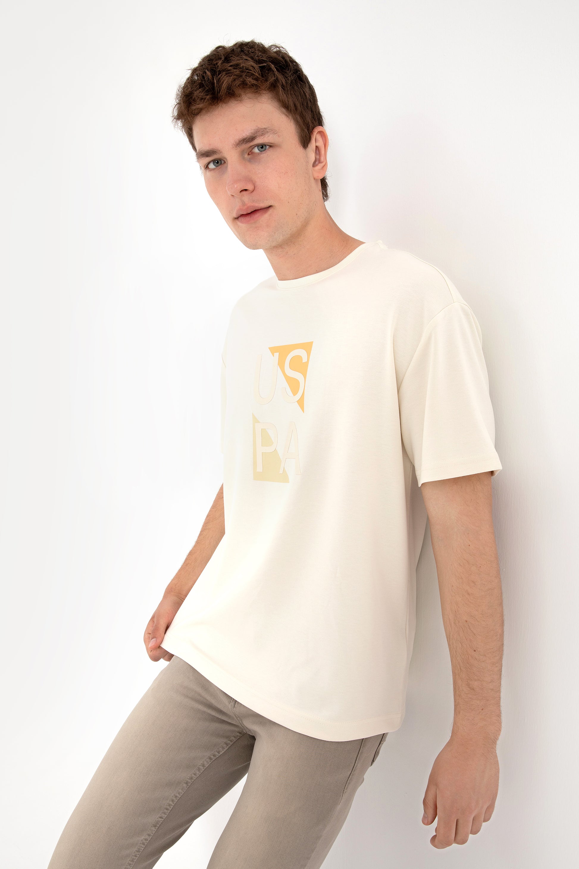 Men's Comfort Fit Cream Crew Neck T-Shirt