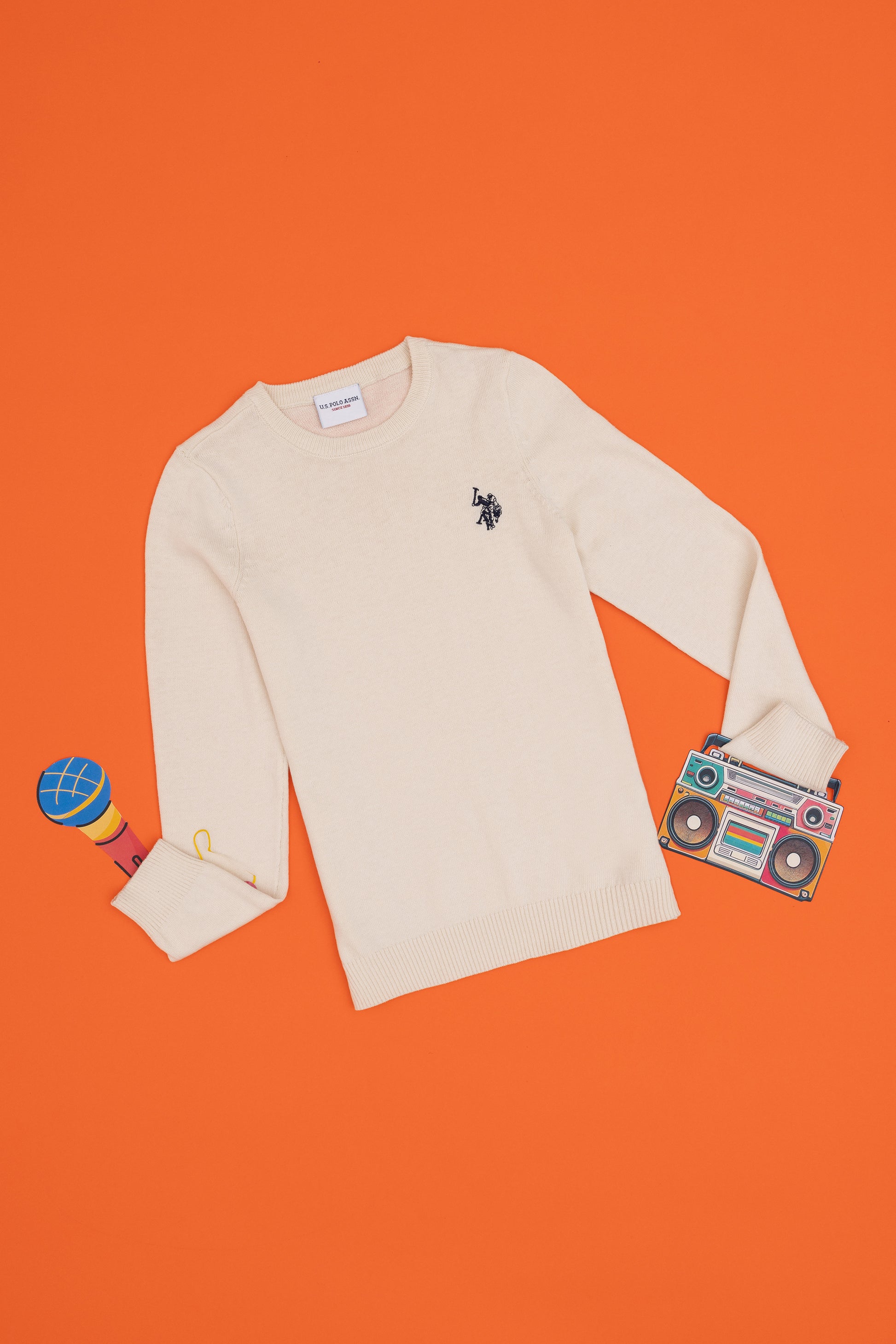 Girls' Cream Crew Neck Basic Sweater