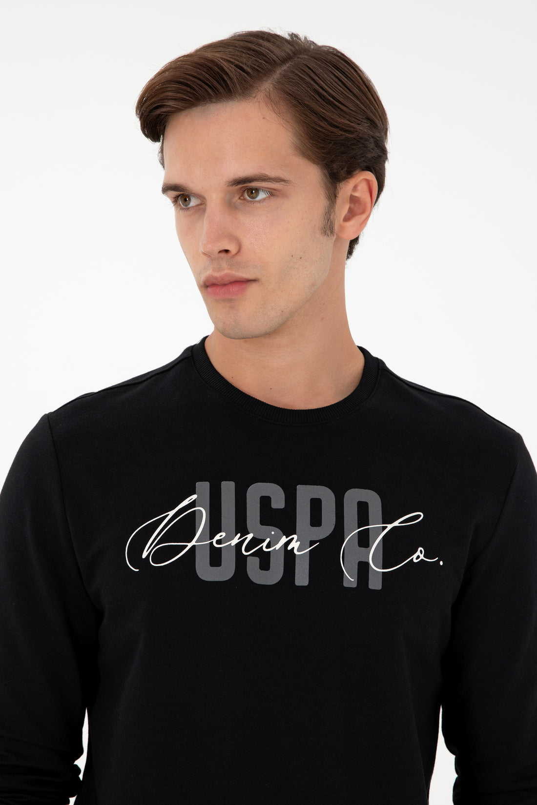 Men's Regular Fit Crew Neck Printed Black Sweatshirt