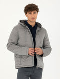 Grey Hooded Padded Sport Coat