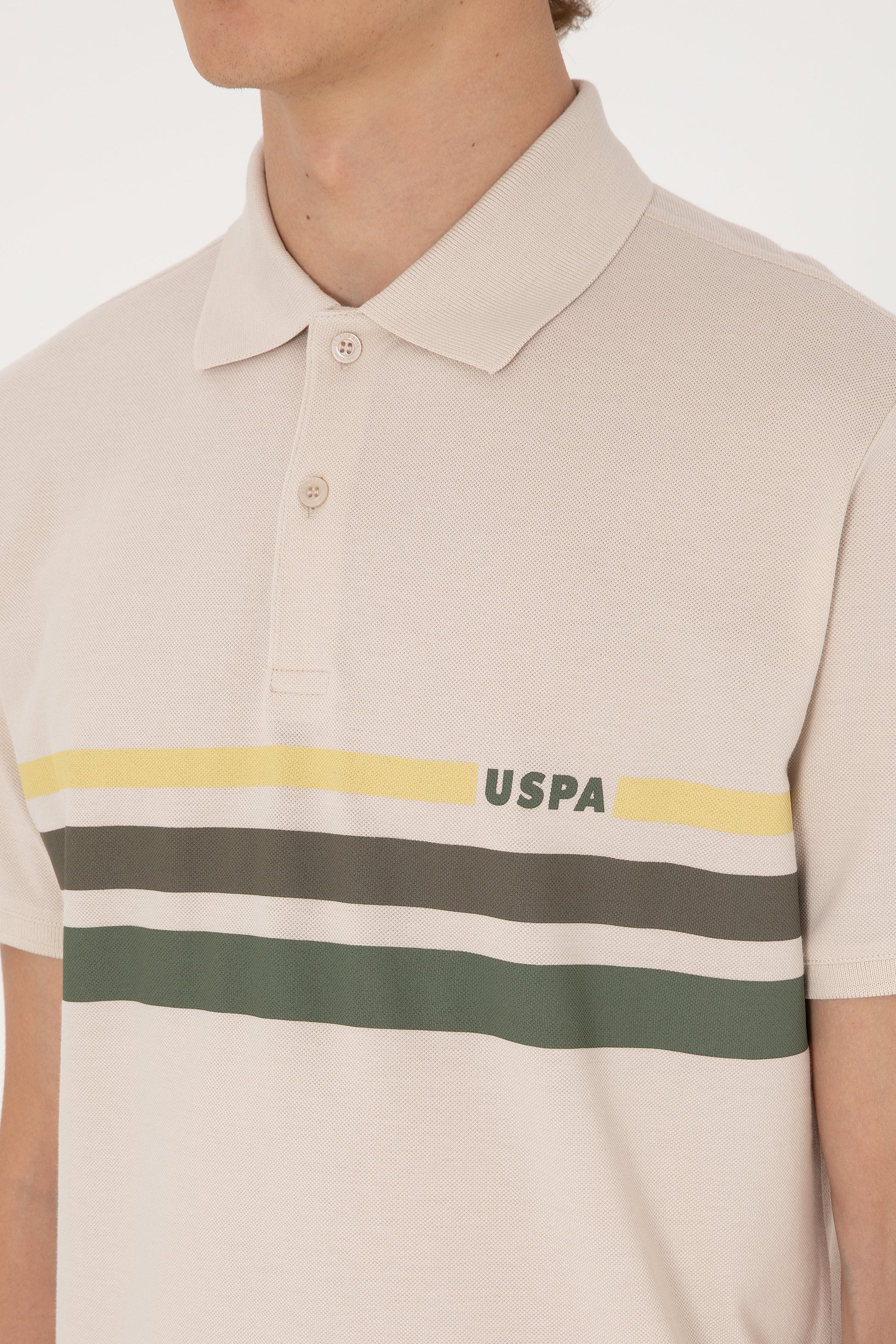 Men's Regular Fit Polo Neck Stone T-Shirt