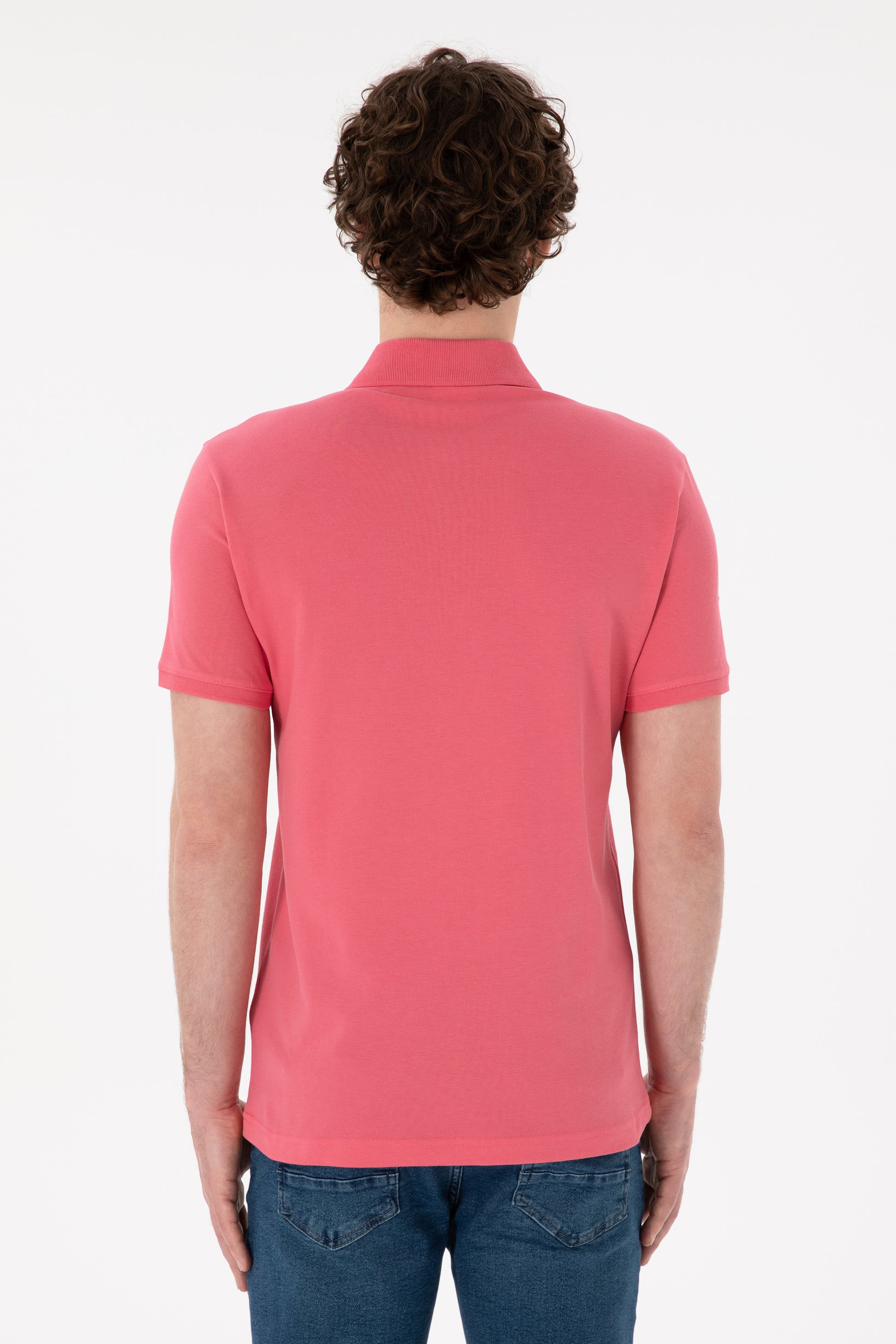 Men's Slim Fit Polo Neck Pink Basic T-Shirt