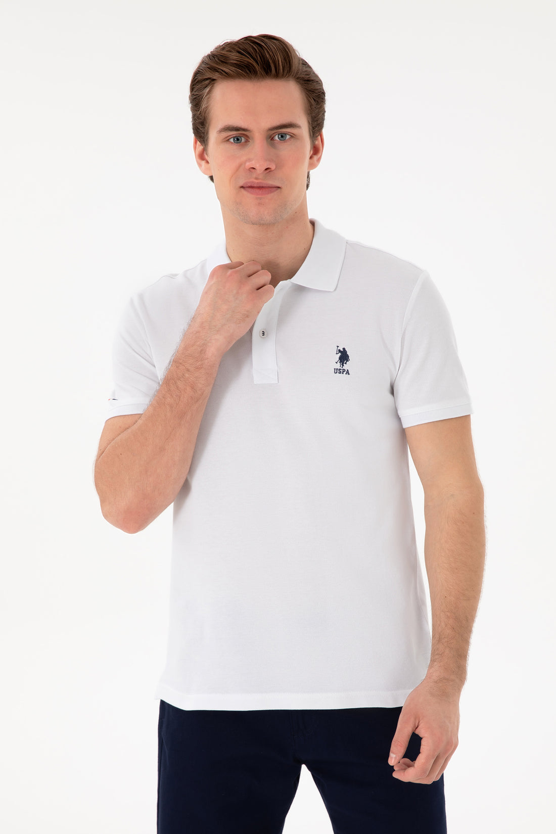 Men's Slim Fit Polo Neck White Basic T-Shirt