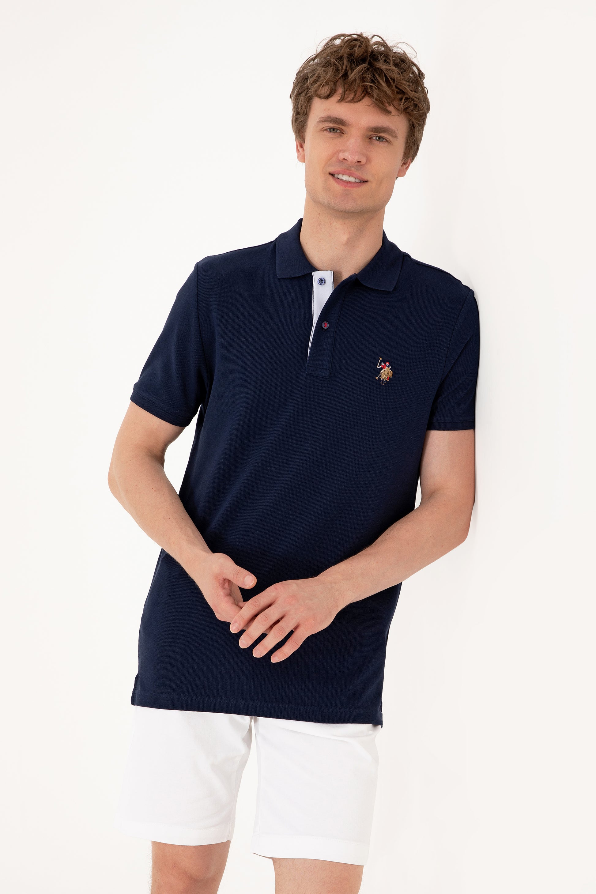 Men's Slim Fit Polo Neck Navy Basic T-Shirt