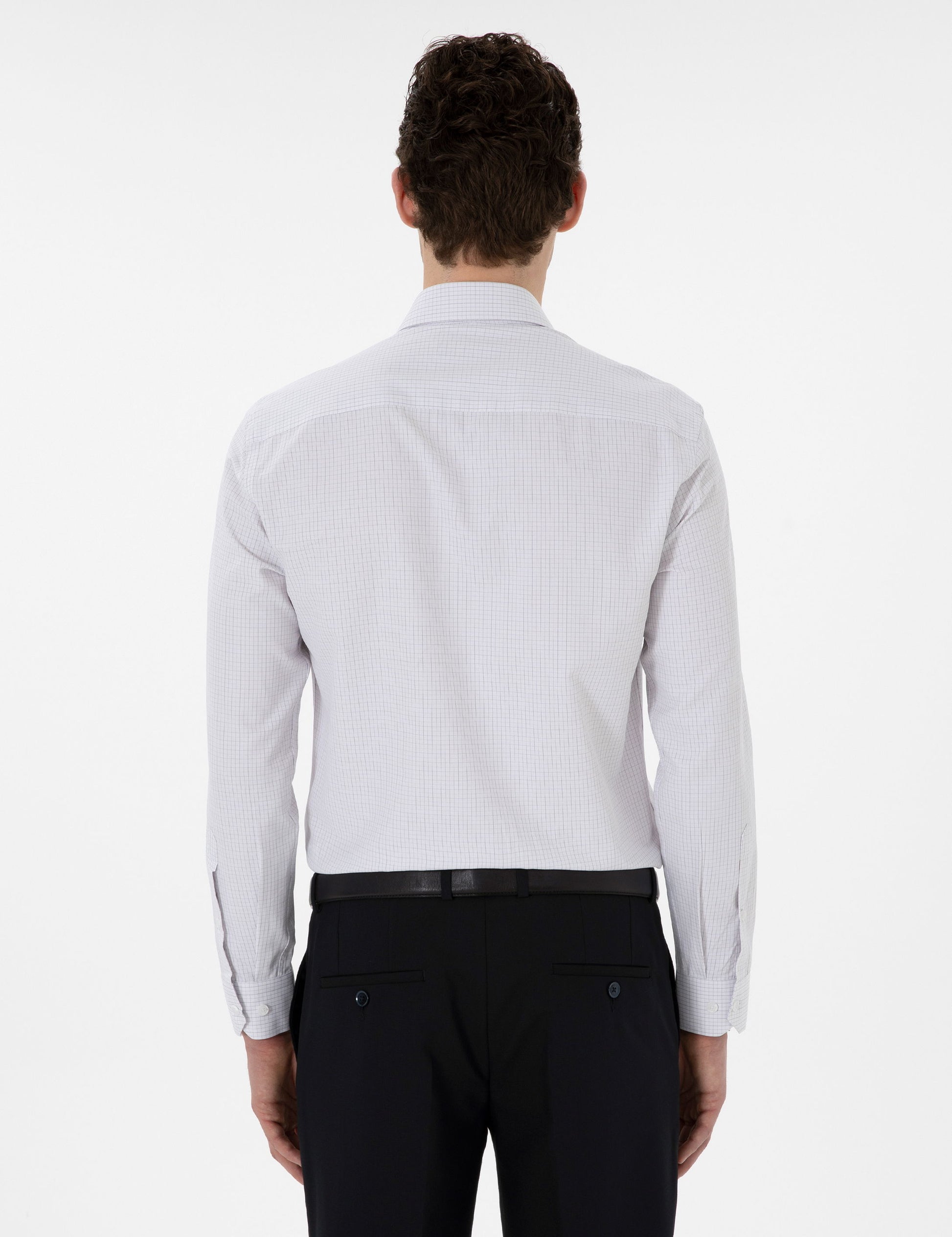 Grey Slim Fit Checkered Long Sleeve Shirt