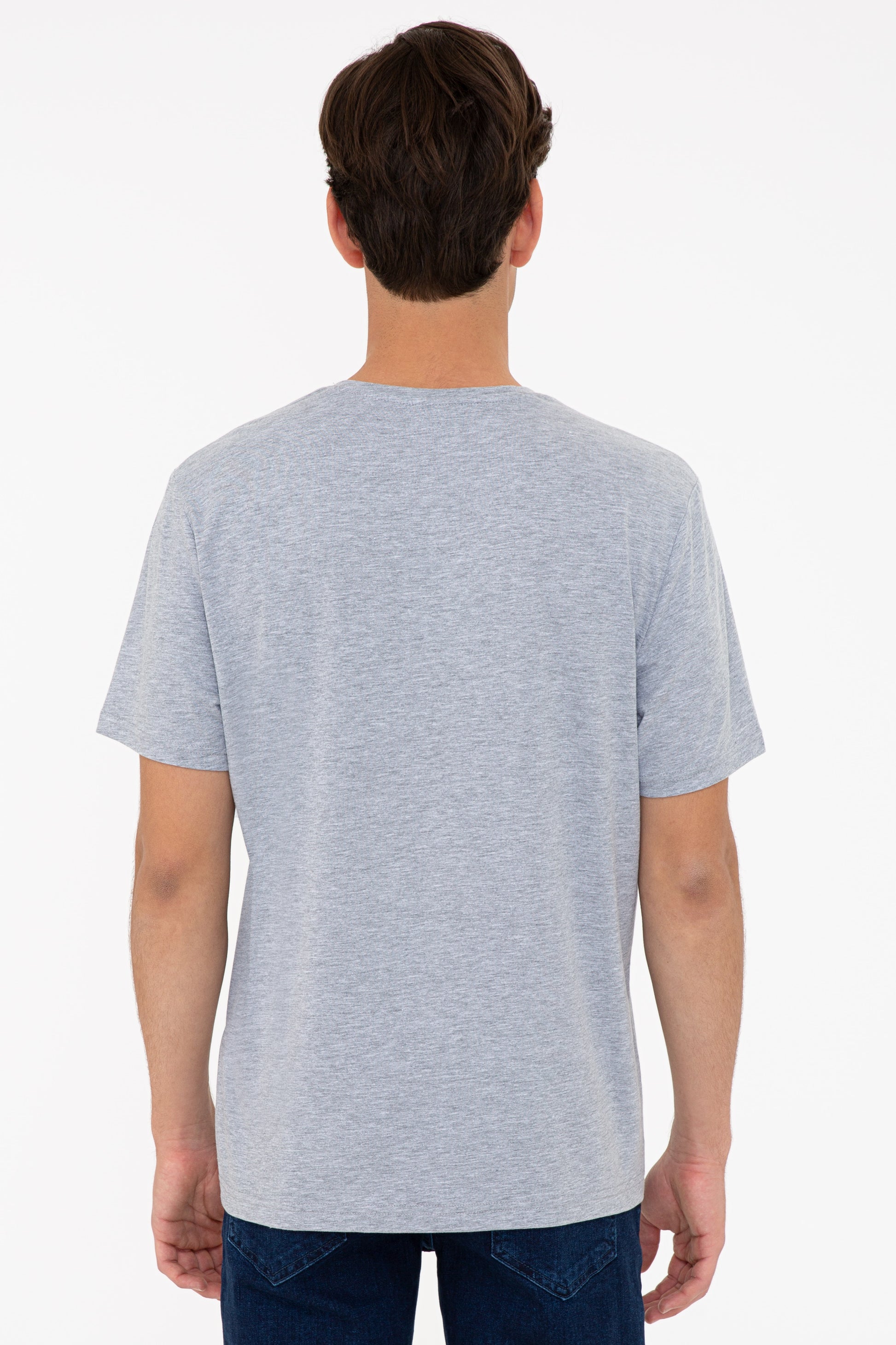 Men's Grey Melange Basic V Neck T-Shirt