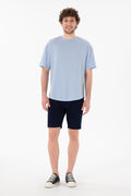 Men's Long Fit Crew Neck Light Blue Basic T-Shirt