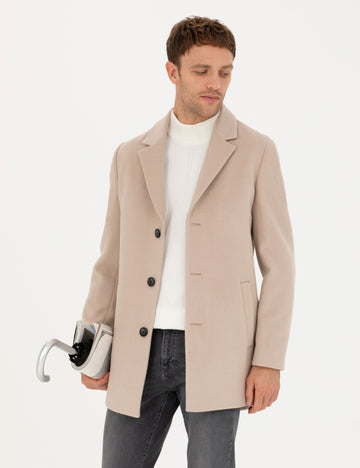 Beige Extra Slim Fit Wool Blend Cashmere Coat