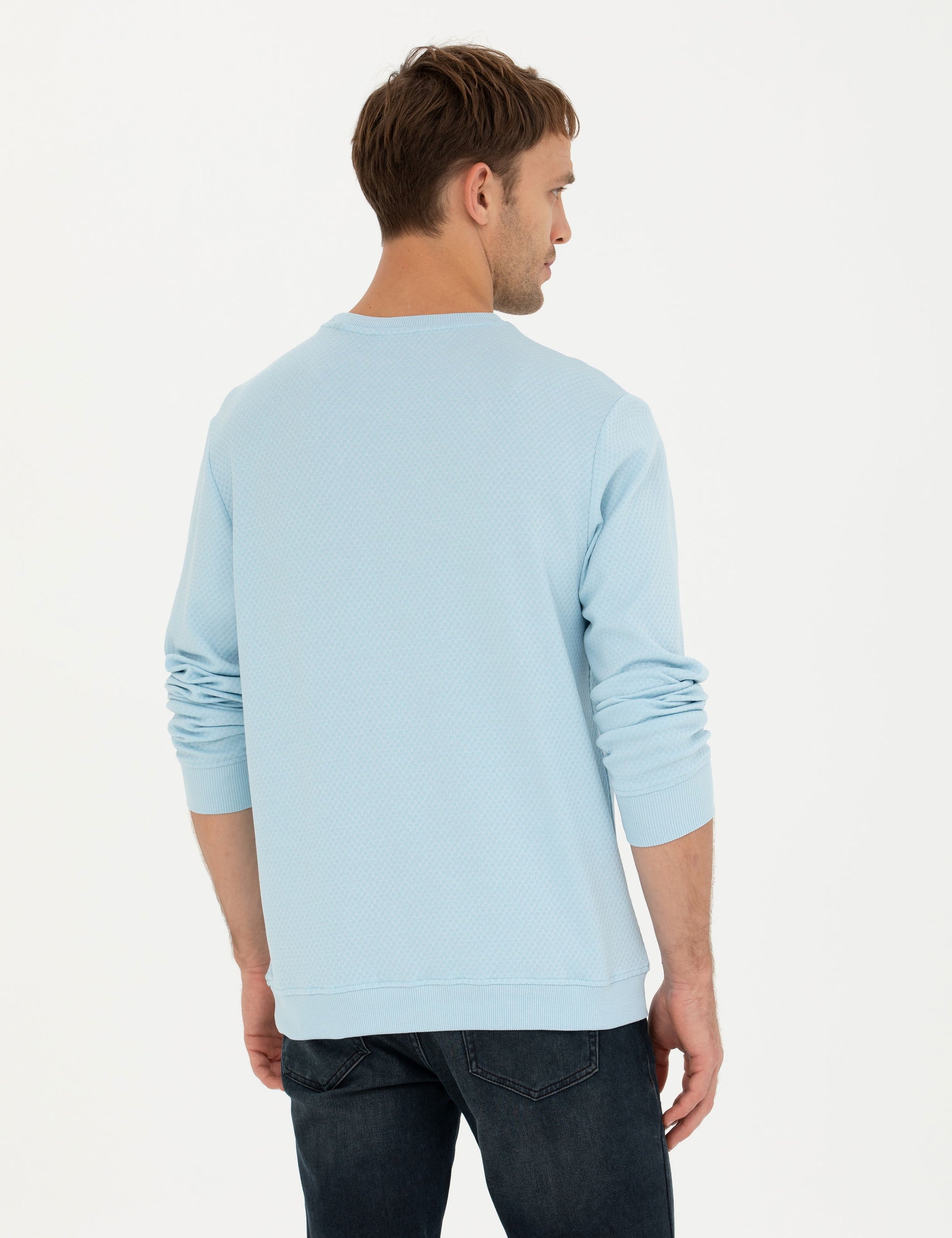 Light Blue Regular Fit Crew Neck Sweatshirt