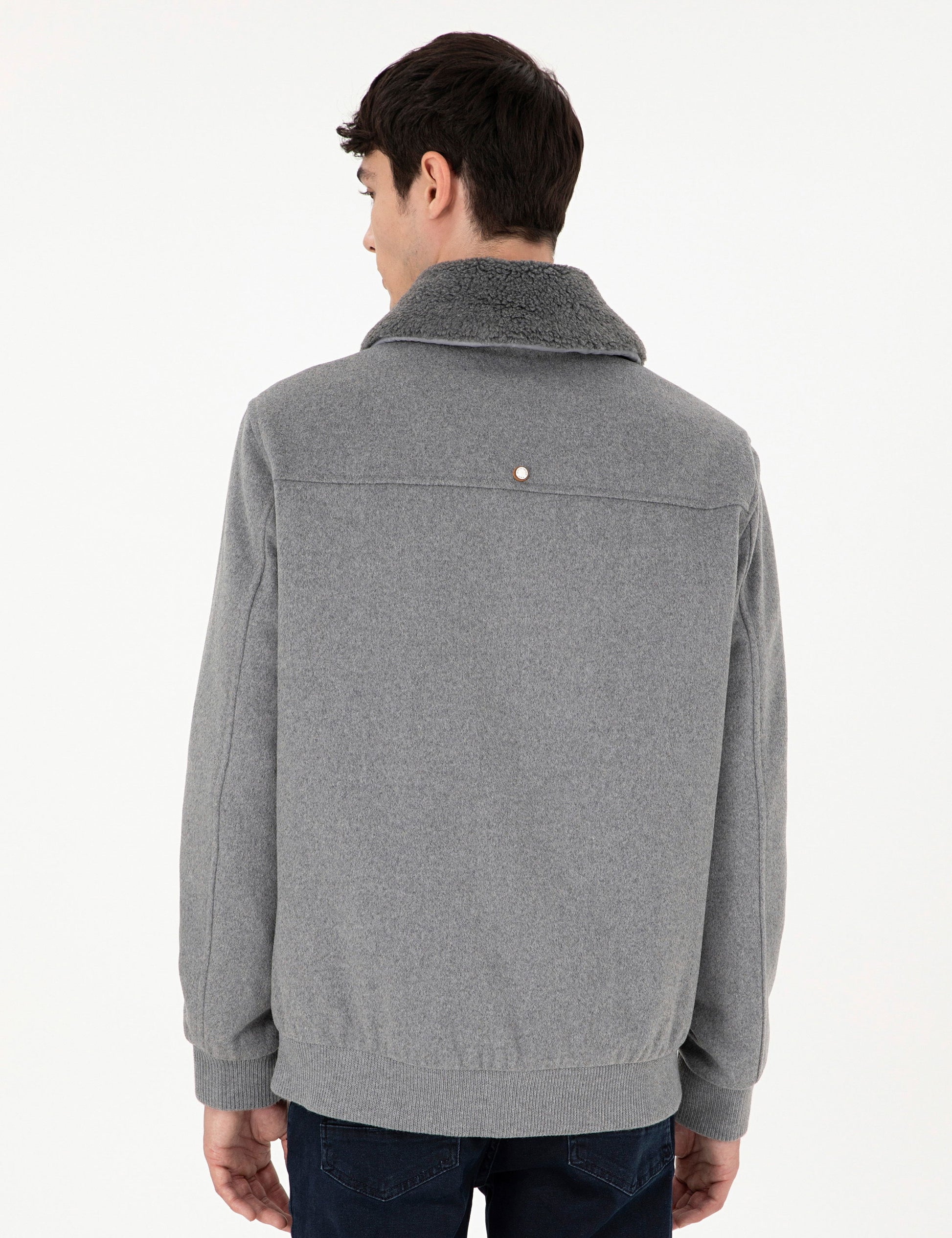 Grey Wool Blend Regular Fit Cashmere Coat