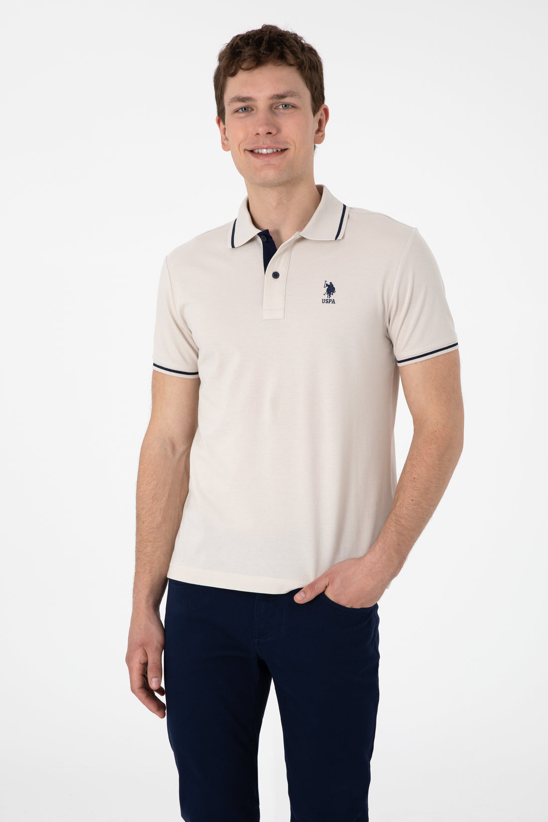 Men's Slim Fit Polo Neck Stone Basic T-Shirt