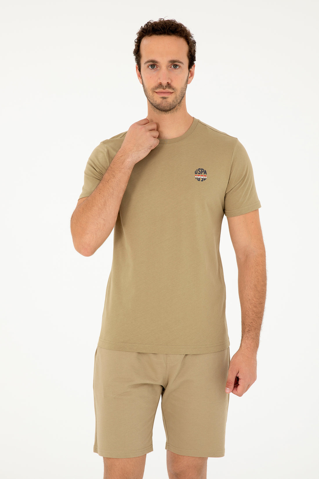 Men's Regular Fit Crew Neck Khaki T-Shirt