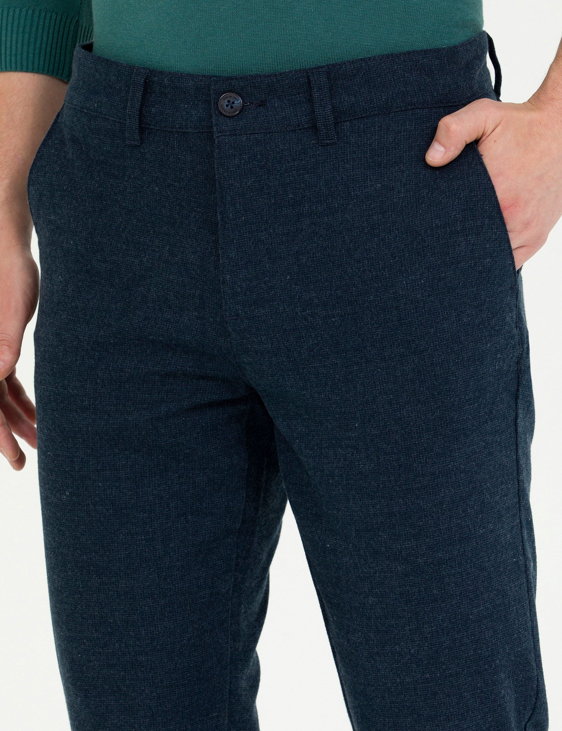 Navy Blue Slim Fit Canvas Pants