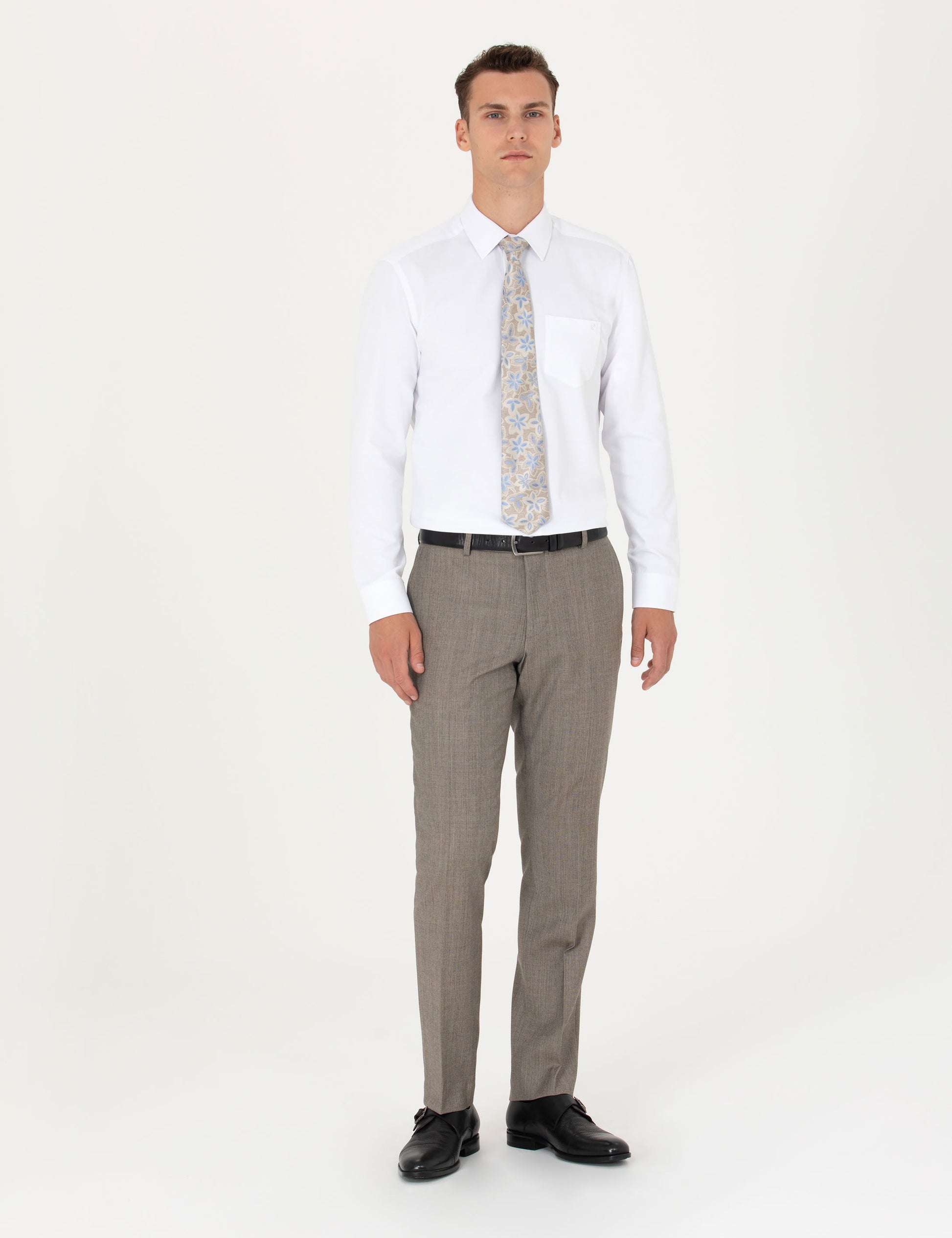 White Regular Fit Long Sleeve Basic Shirt