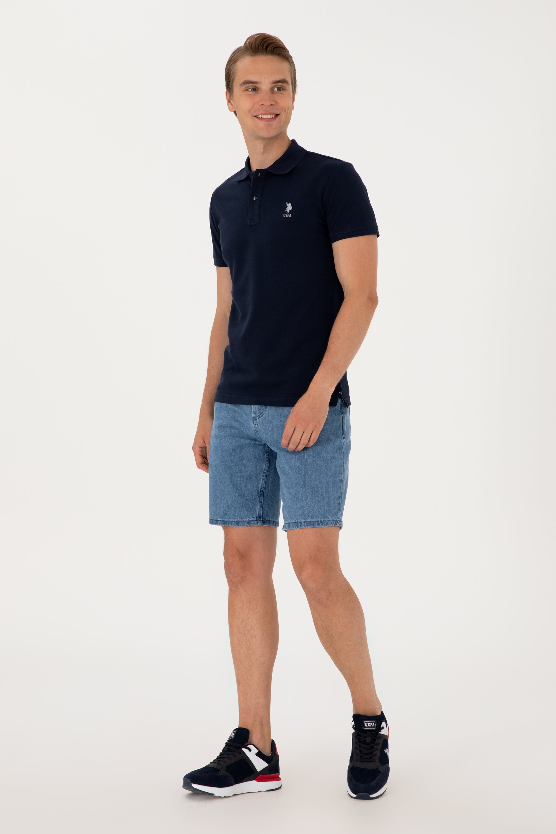 Men's Slim Fit Polo Neck Navy Basic T-Shirt