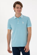 Men's Slim Fit Polo Neck Light Blue Wash Basic T-Shirt