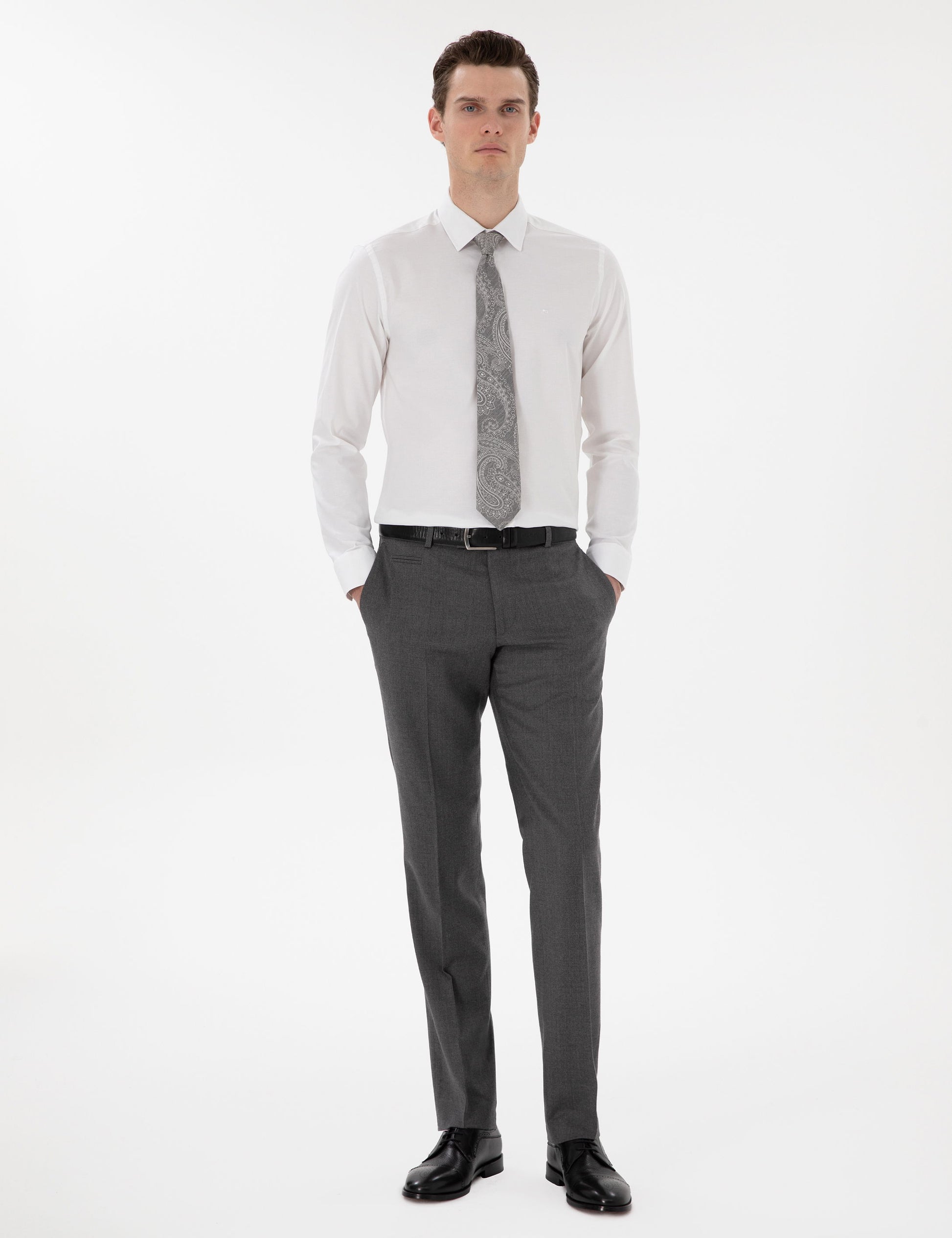 White Slim Fit Long Sleeve Basic Shirt
