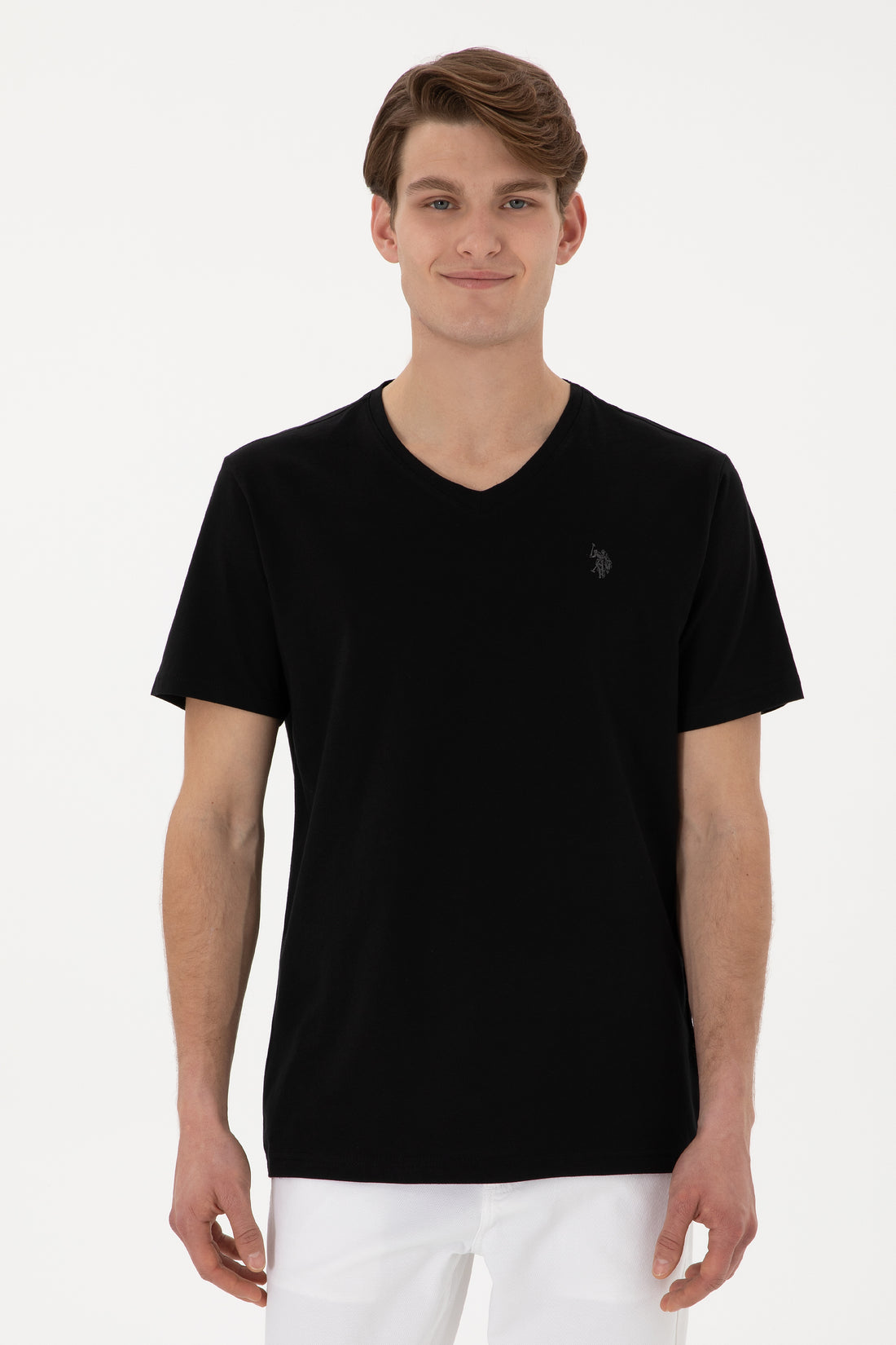 Men's Regular Fit V-Neck Black Basic T-Shirt