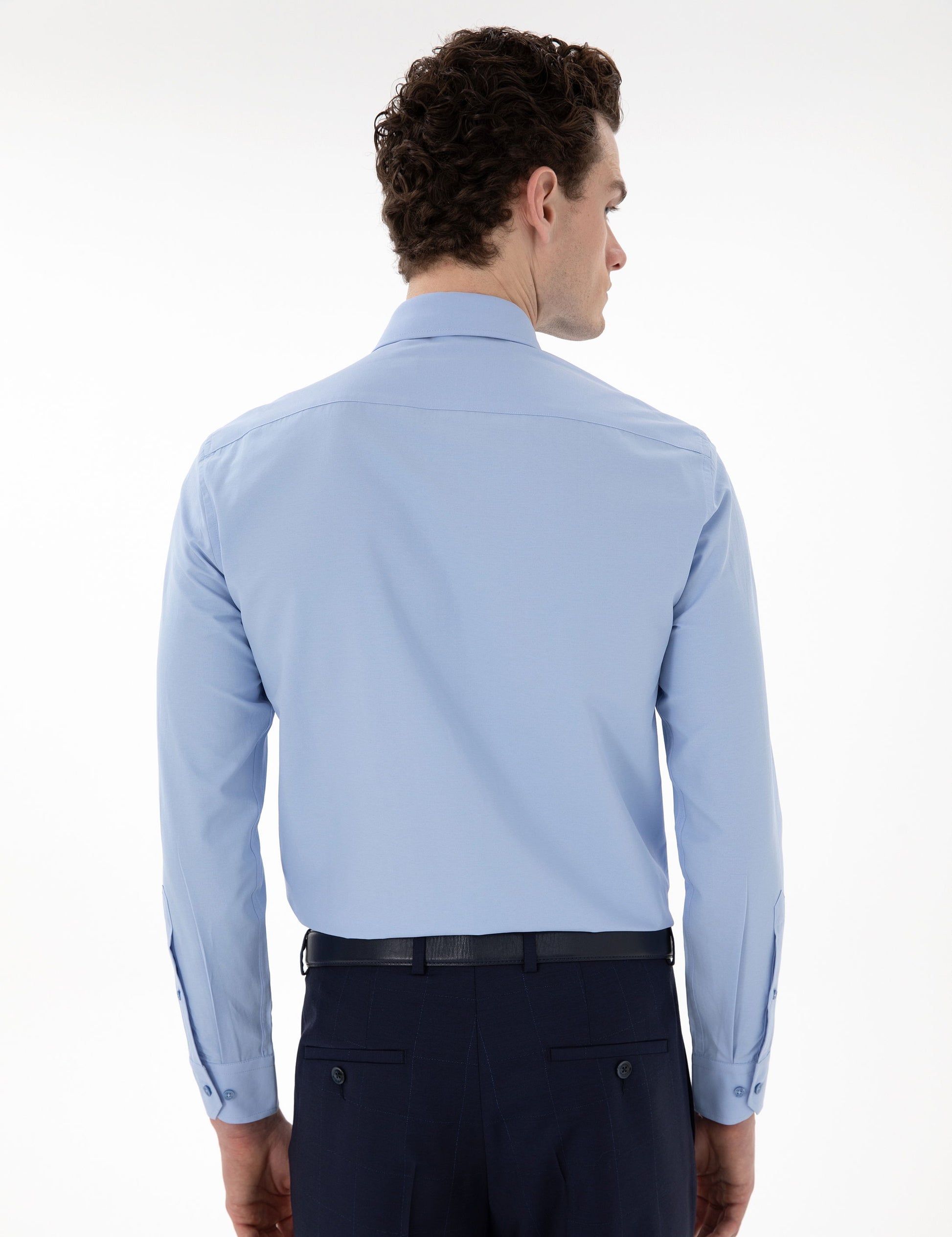 Blue Slim Fit Long Sleeve Classic Basic Shirt
