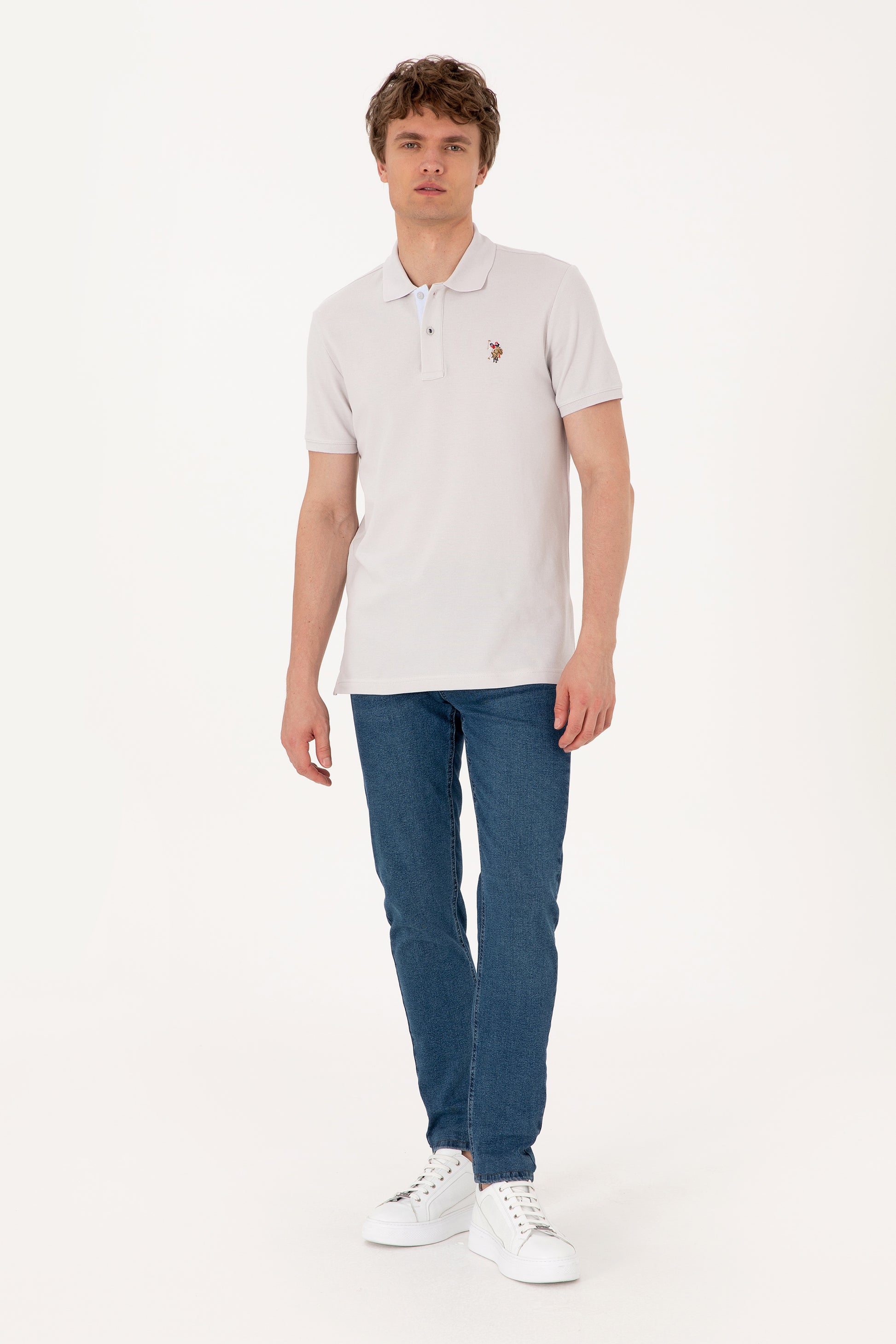Men's Slim Fit Polo Neck Light Gray Basic T-Shirt