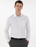 White Regular Fit Long Sleeve Basic Pocket Shirt