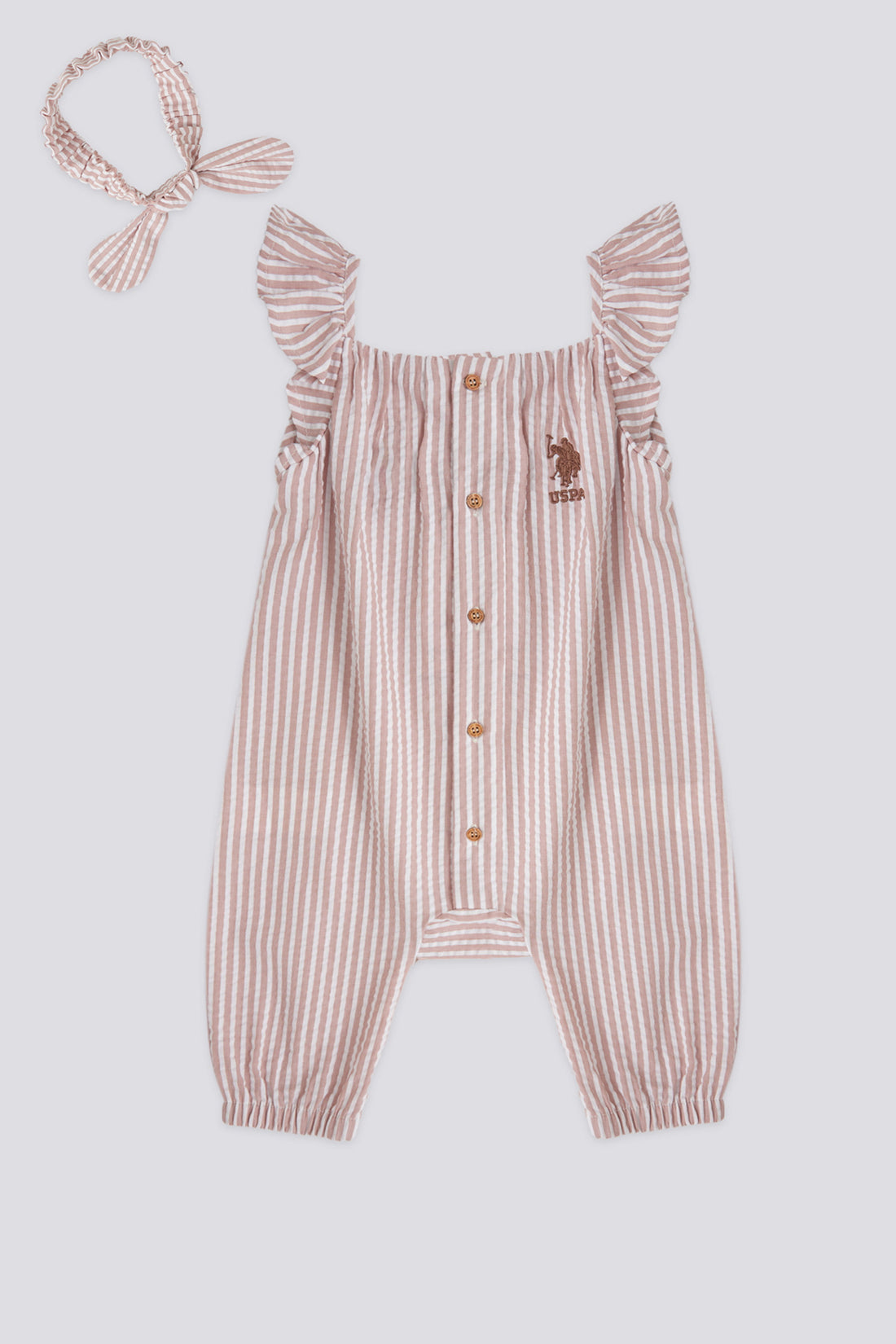 Baby Girl Pink Striped Jumpsuit 2-Piece Set