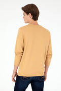 Men's Regular Fit Crew Neck Camel Sweatshirt