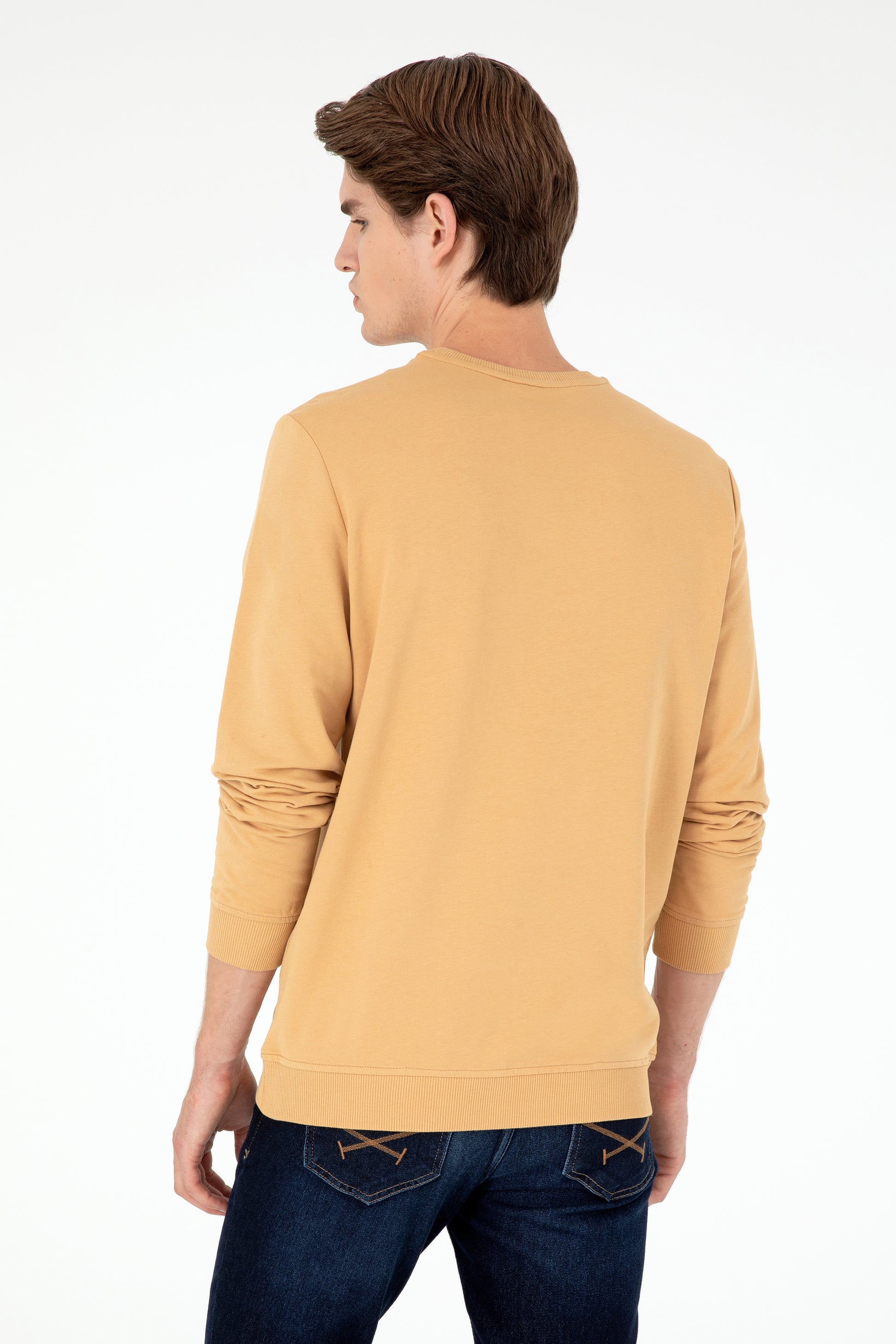 Men's Regular Fit Crew Neck Camel Sweatshirt