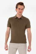 Men's Slim Fit Polo Neck Khaki Sweater T-Shirt