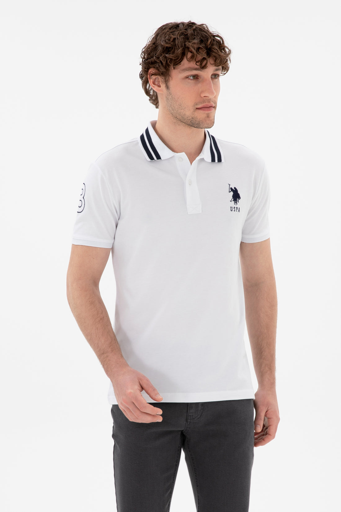 Men's Slim Fit Polo Neck White Basic T-Shirt