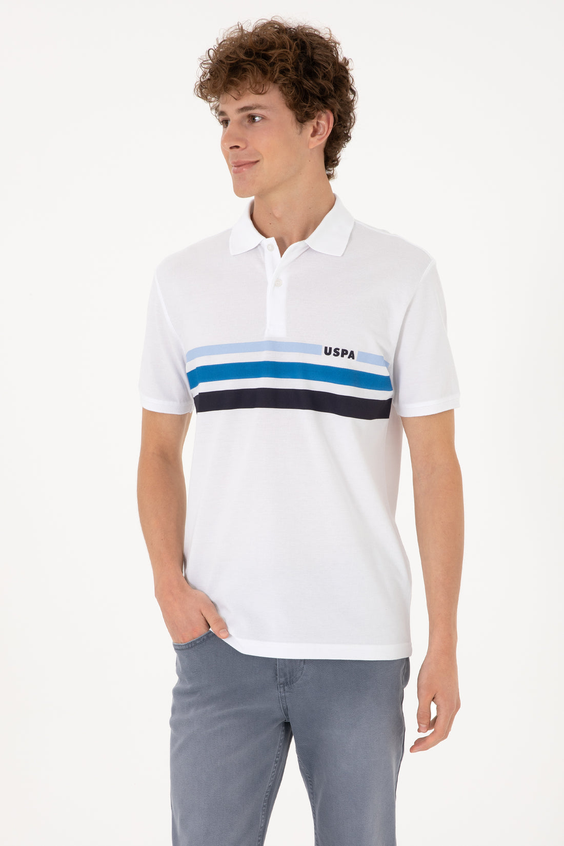 Men's Regular Fit Polo Neck White T-Shirt