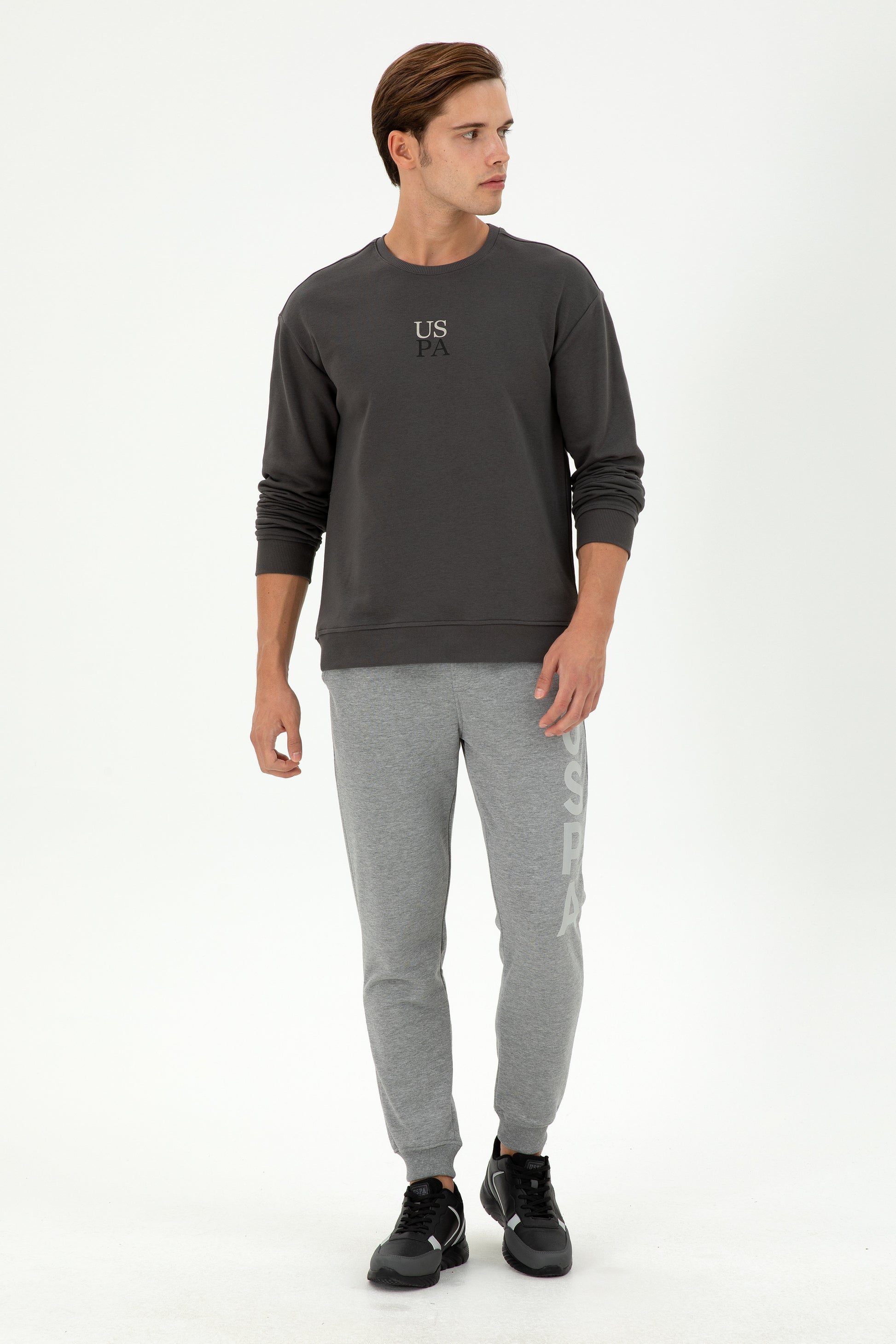 Men's Comfort Fit Crew Neck Anthracite Basic Sweatshirt