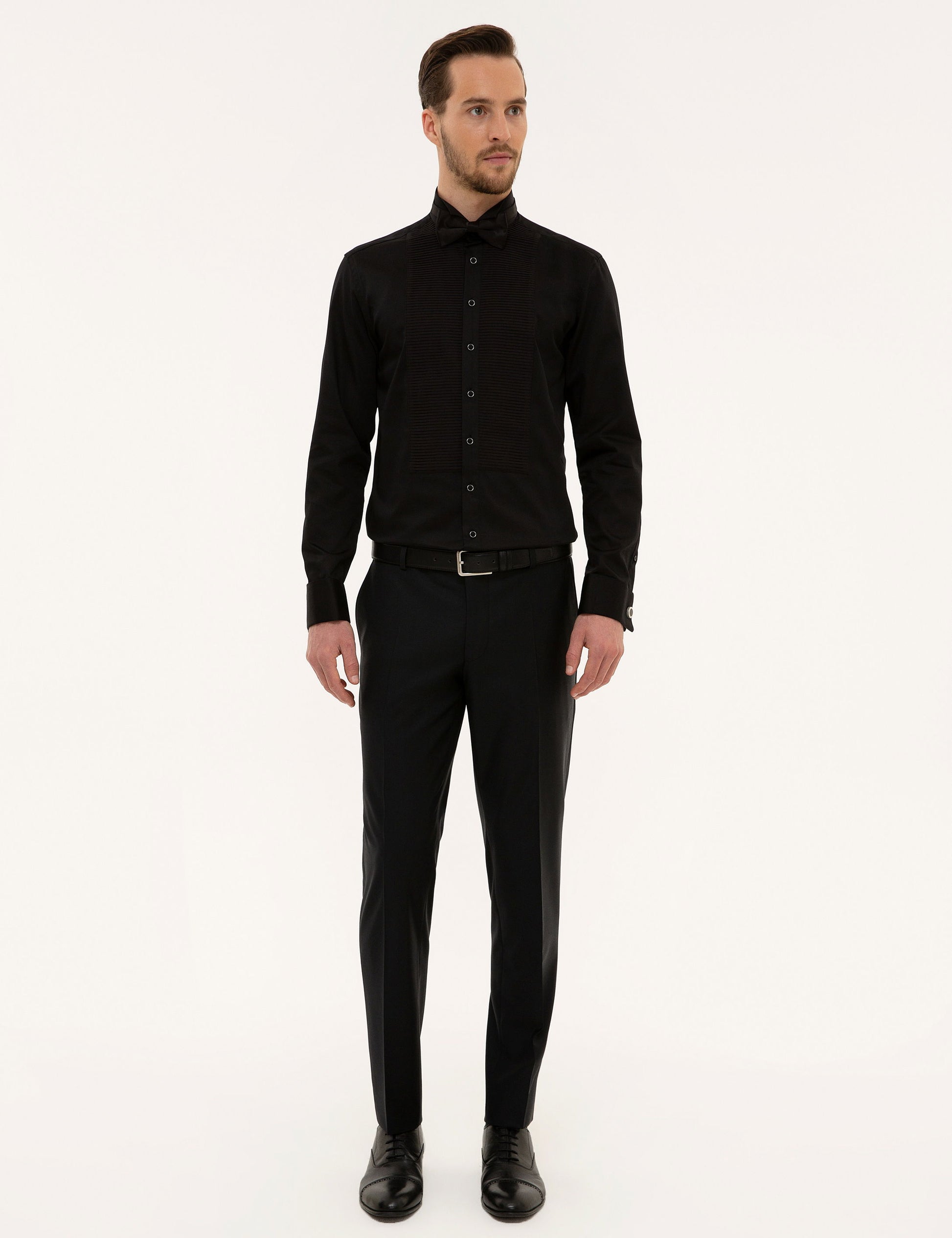 Black Slim Fit Tuxedo Shirt