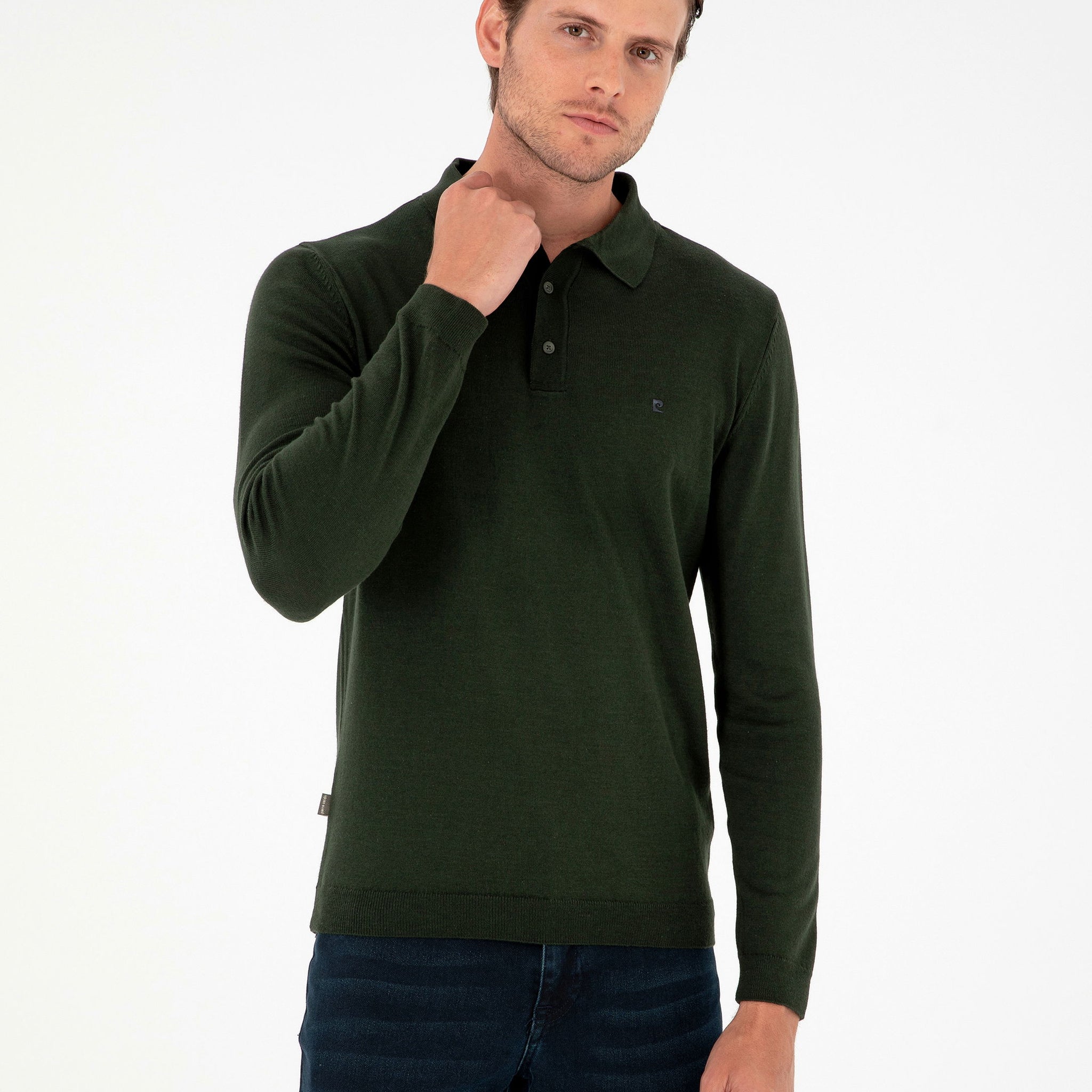 Dark Green Slim Fit Polo Neck Basic Knitwear Sweater