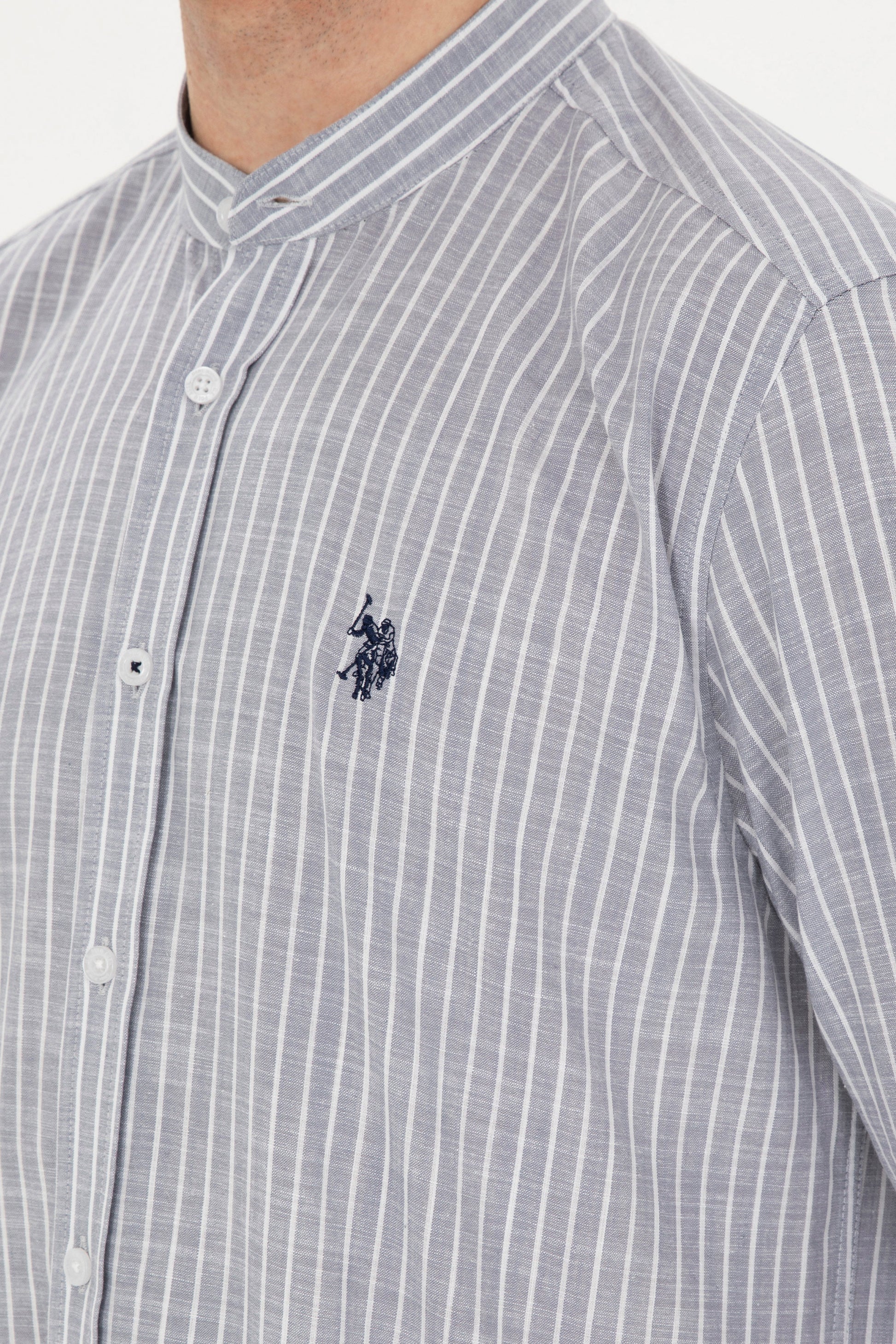 Men's Judge Collar Striped Gray Shirt