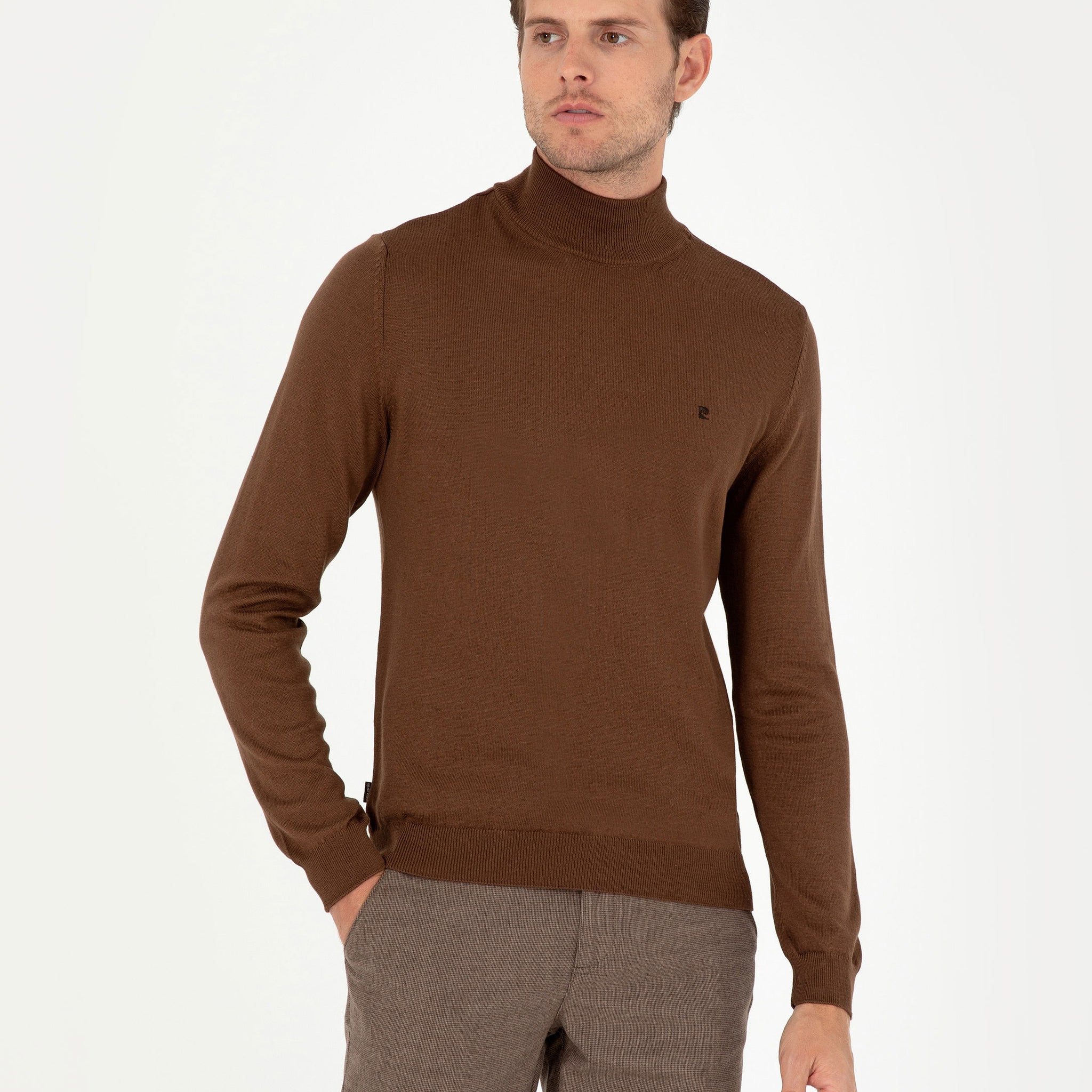 Dark Brown Slim Fit Half Turtleneck Basic Sweater Sweater